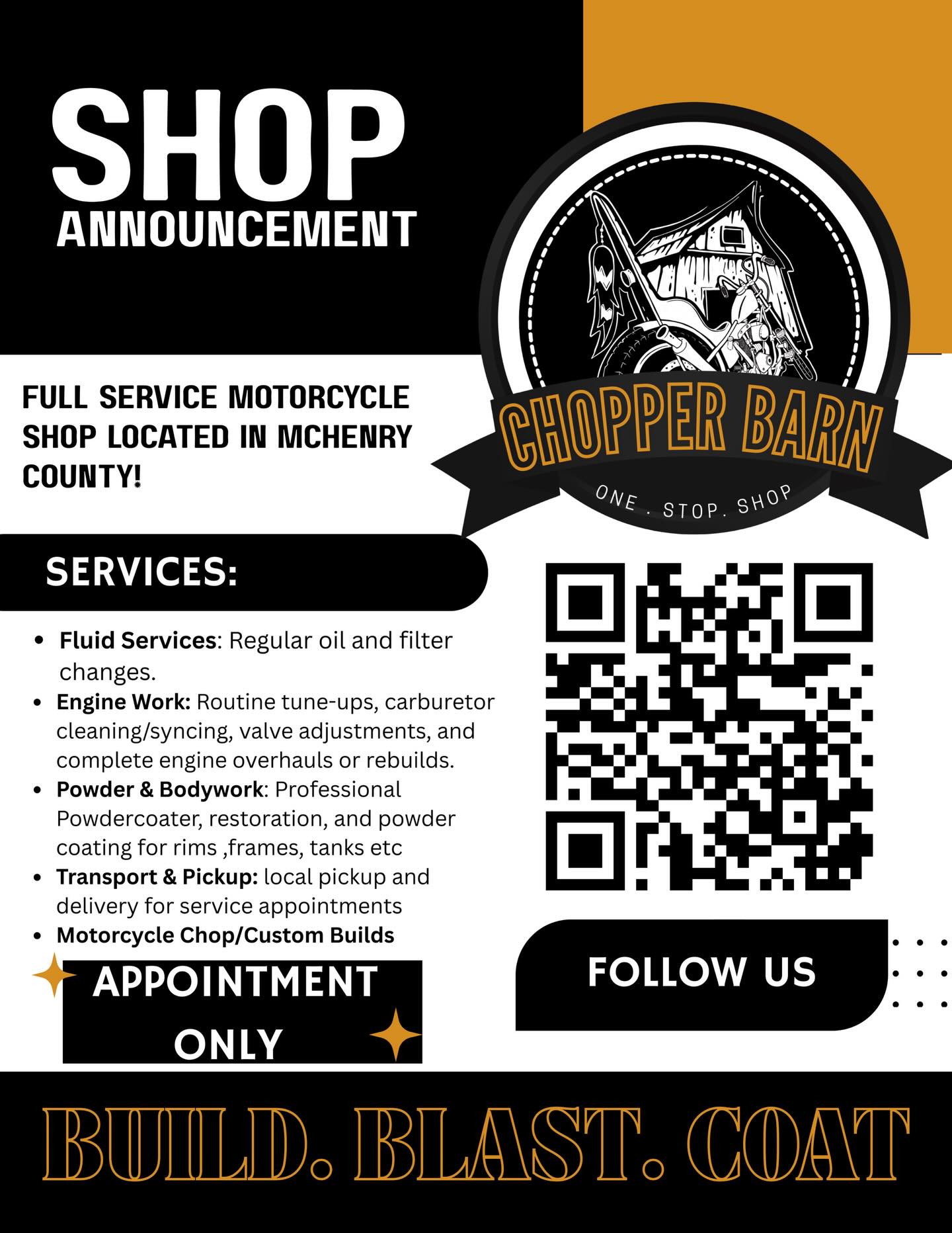As many of you already know of our second location. We will start taking NEW appointments April 1st. If you would like to schedule with us, please EMAIL us information regarding your project. Location is by APPOINTMENT ONLY. @chopper__barn JTSCOATINGS@GMAIL.COM