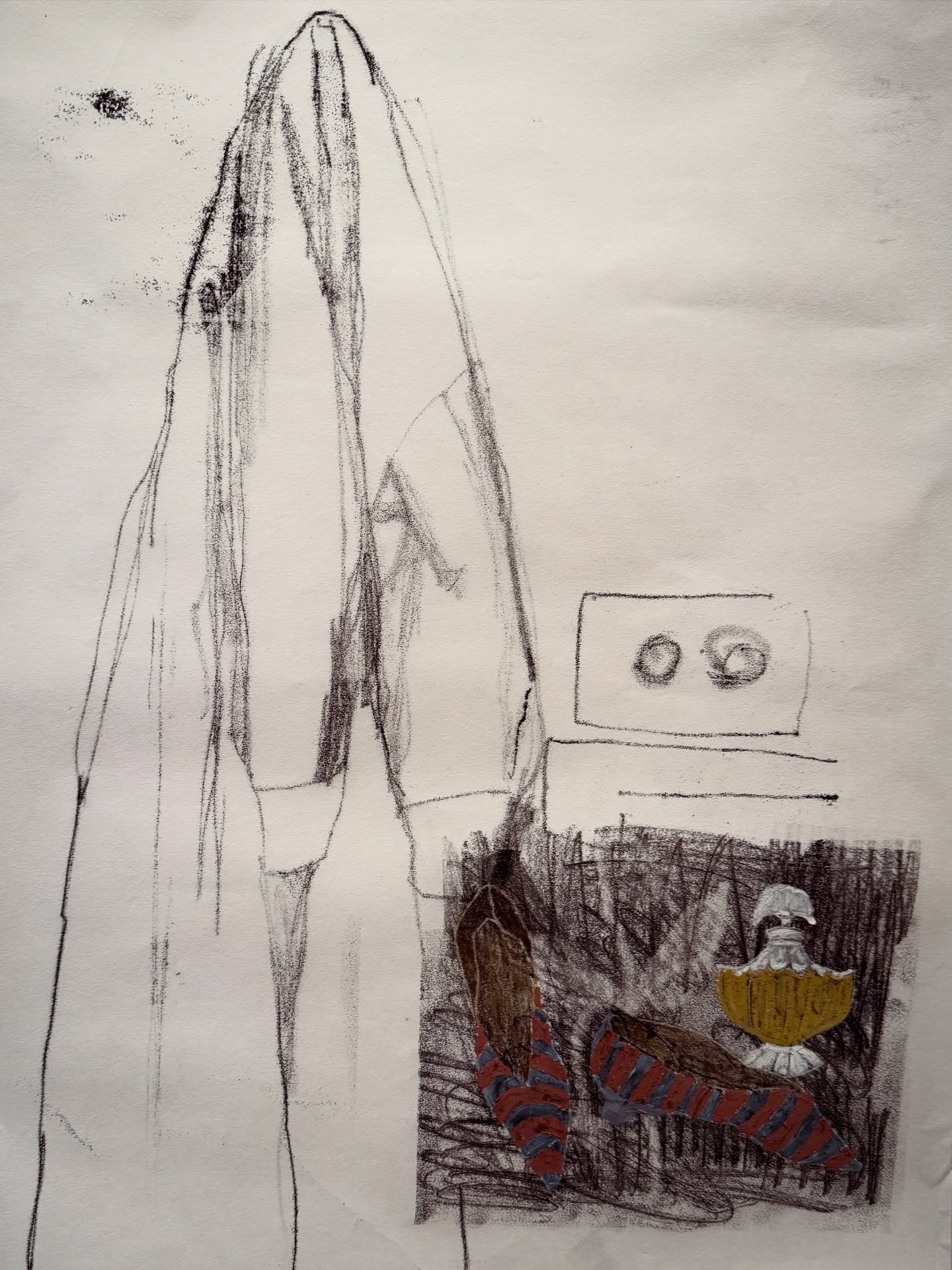 Shalimar
Trace monotype and oil pastel on Washi paper, 90x65cm #slippers #perfume #dressinggown #drawingmatters