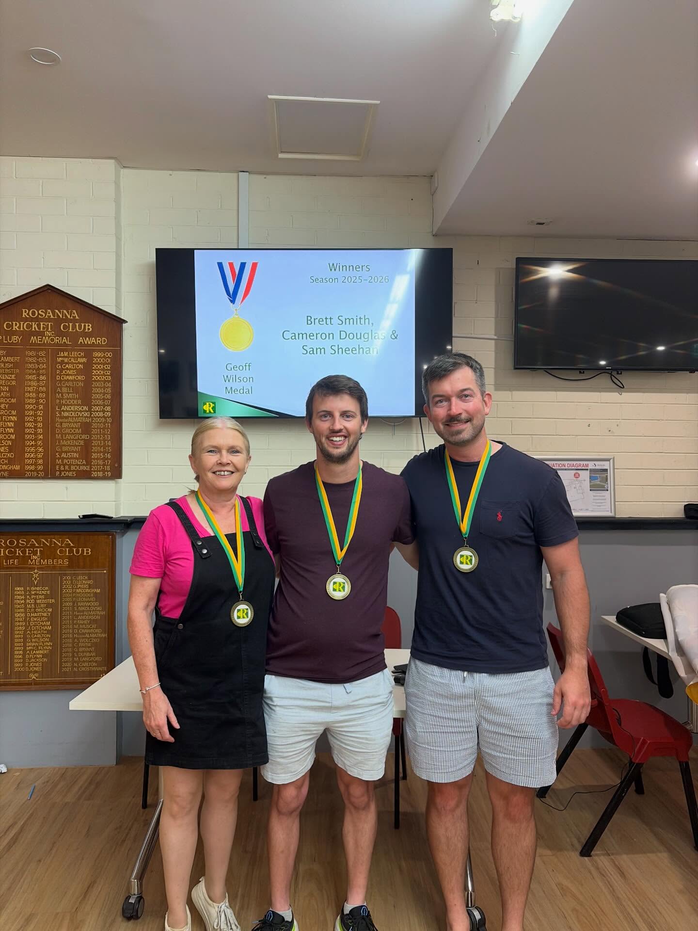 2025/26 Geoff Wilson Award π
π¦
Congrats to Brett (Michelle) Smith, Cam Douglas and Sam Sheehan who had a three way tie to take out the Geoff Wilson medal on 16 votes each.
The RCC committee can confirm integrity testing will take place shortly. π
Well done to all on a terrific season!