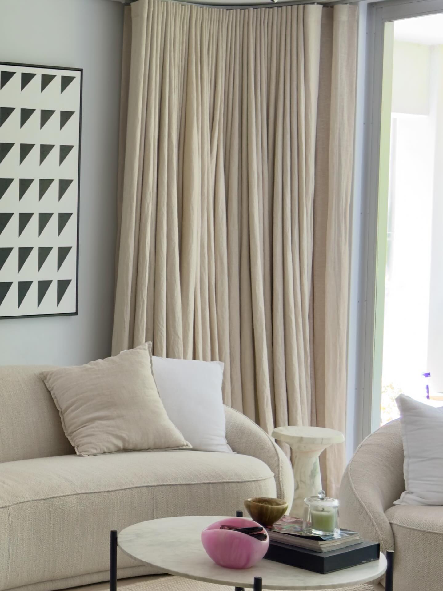 Soft curves. Linens selected from our own European Collection | #curtains #drapes #perthcurtains #windowtreatment #linen
