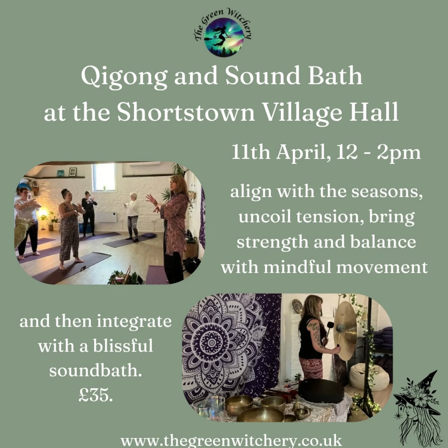 https://www.thegreenwitchery.co.uk/event-details/qigong-and-sound-journey-spring
Qigong and Sound Journey - Spring
Sat 11 April 12 - 2pm
At the Shortstown Village Hall
Align with the seasons, tune into your body, create space to release tension, stuck emotions and energy. Combining the flowing movements of 5 elements Qigong with the transformative vibrations of sound to restore balance, deepen awareness, and leave you feeling grounded, calm, and renewed.
#qigong #soundbath #springreset