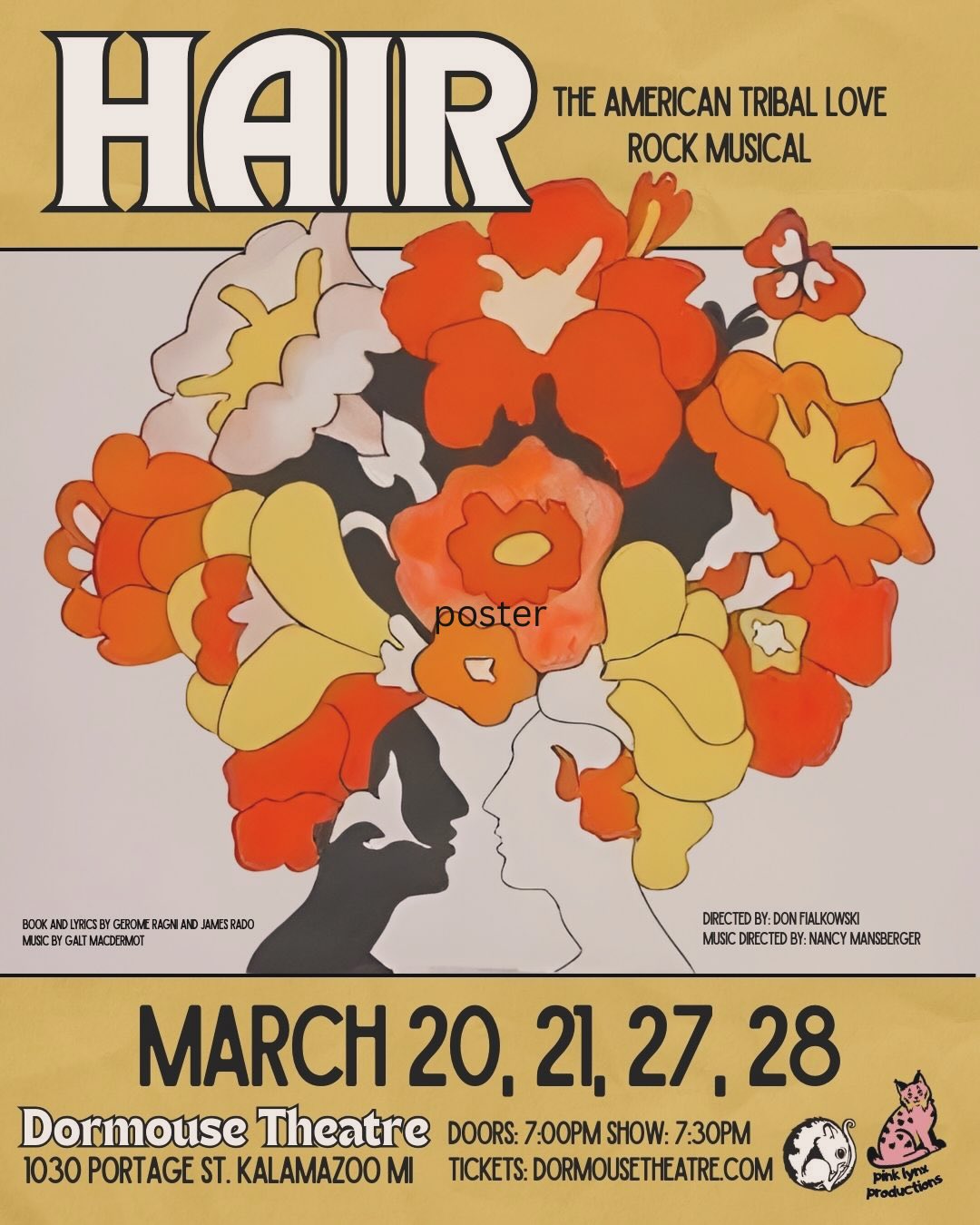 Kalamazoo’s “off broadway” theatre presents Hair! This musical has an interesting history, see the photos for a couple of snippets. Opening March 20th! Tickets on sale at dormousetheatre.com.