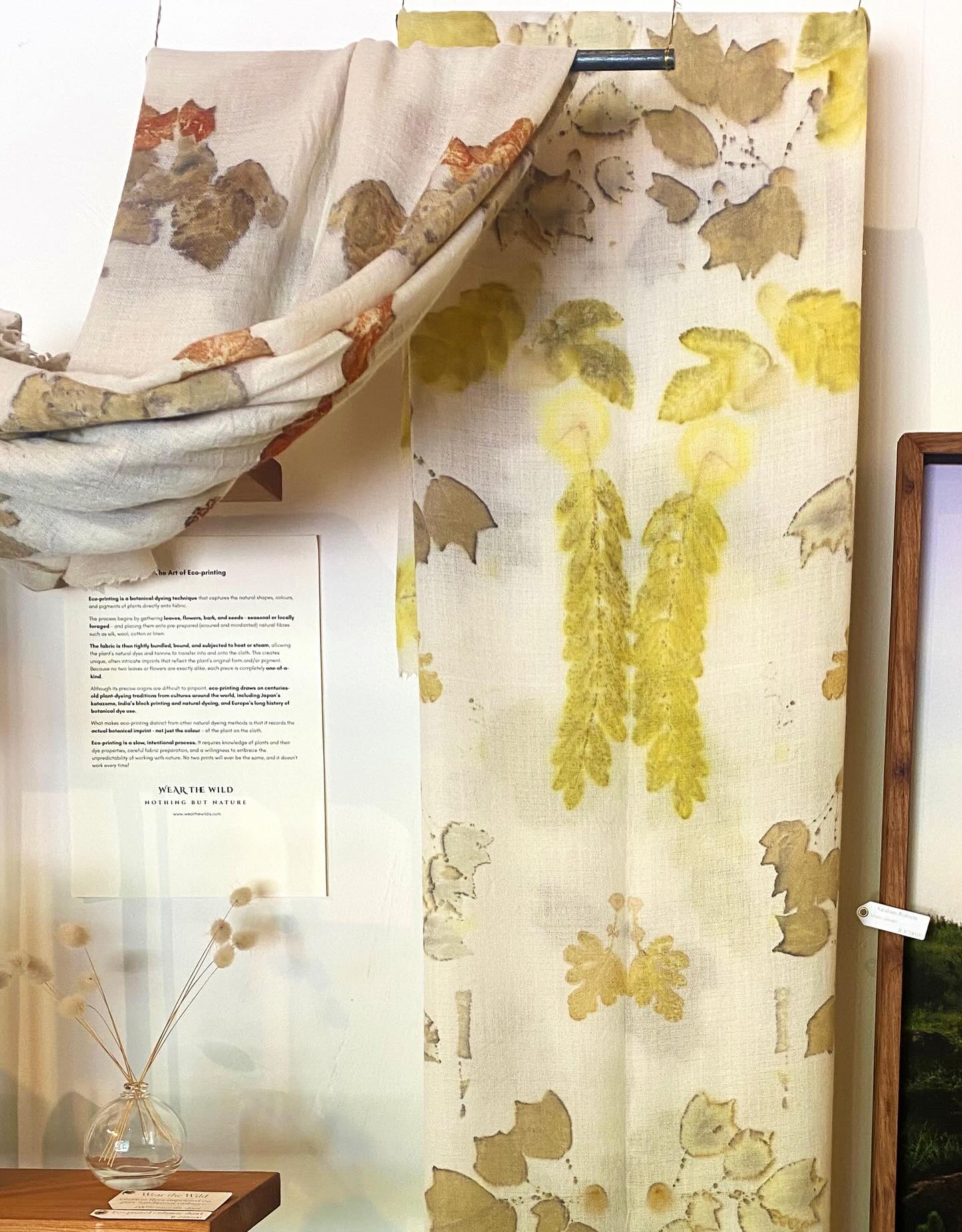 The leaf imprints of Trident Maple and Pride of Bolivia, gathered in the heart of Greyton, exhibiting yellow hues and brings to mind duck’s feet!
100% organic handwoven cashmere wool.
#ecoprinting #sustainablefashion #greyton #cashmere #botanicaldye