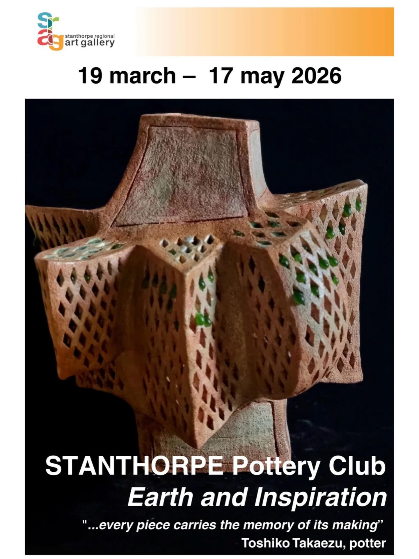 We’re excited to share that the Stanthorpe Pottery Club is presenting a brand-new exhibition at the Stanthorpe Regional Art Gallery!
Earth and Inspiration celebrates the creativity of our members, featuring a beautiful collection of both functional and decorative ceramics. Each piece reflects the diversity of styles, textures, colours and ideas that come from working with clay.
📅 19 March – 17 May 2026
📍 Stanthorpe Regional Art Gallery, 56 Lock Street
Come along, explore the exhibition, and support local makers. We’d love to see you there! 🤎🏺
Featured artists will be: Sue Barnard, Robyn Zipf, Patena Moesker, Helen Duley, John Duley, Di Marshall, Rudy Mazar, Jooyun Lim, Lisa Golby, Lindsay Hamilton, Louise Jenkins, Fay Roselt, Helen Adams, Alba Conti, Maryke Miller, Janice Dunbar, Victoria Somerset
#Stanthorpe #StanthorpePotteryClub #Ceramics #LocalArt #StanthorpeArt