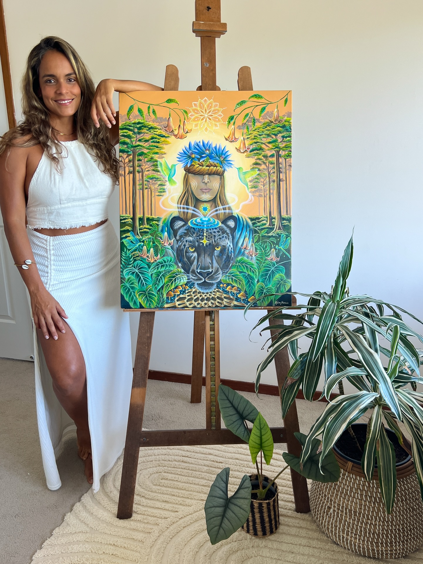 My name is Kaína. I’m Brazilian and also an Australian citizen. 🇦🇺❤️🇧🇷 I’ve been living on this vast land for 17 years but I’ve never lost the Brazil that lives within me.
My paintings carry pieces of my spirituality, my view of the world, and the nature from both here and there.
I paint to express feelings and spiritual visions.
I paint so I never lose the essence of my inner child.
I paint when I’m sad, when I’m happy, and I paint because every time I pick up a brush, it feels like I connect with something greater, and that makes me feel alive.
If you’ve read this far, thank you for being here and for following this space where my creativity continues to expand.
This artwork is called Between Worlds. 🐆🖤The original piece is available along with limited Fine Art prints, on my website.
Obrigada,
Kai 🌻