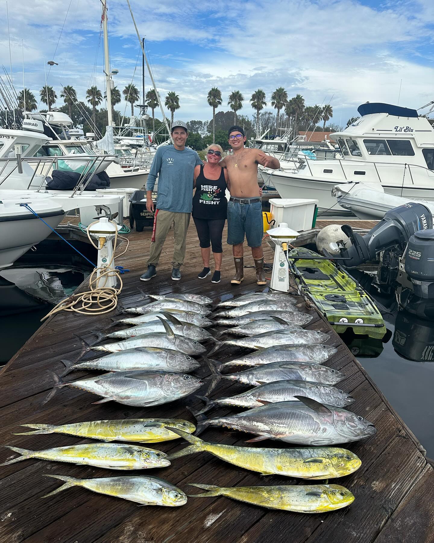 Aquarium style yellowfin fishing today for our solo passenger. Limits of yellowfin and crew fish plus a handful of dorado and one bluefin. As good as it gets!