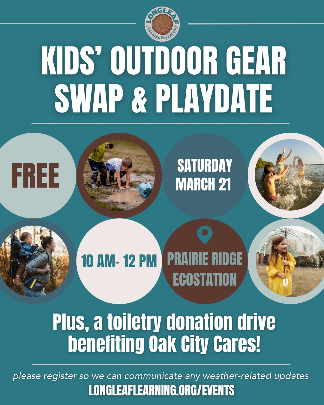 ✅ Bring what you can
✅ Take what you need
✅ And stay to play!
Join us Saturday, March 21 (10-12) at Prairie Ridge Ecostation for a FREE Kids’ Outdoor Gear Swap and Playdate!
Drop off outgrown shoes, rain coats, carriers, and more! Take home what your family can use. Less waste, more adventure.
Bring unused travel-size toiletries too and @peterdoesparks will pass them along to @oakcitycares to support neighbors experiencing homelessness.
Free. Fun. Good for the community.
Register at longleaflearning.org/events