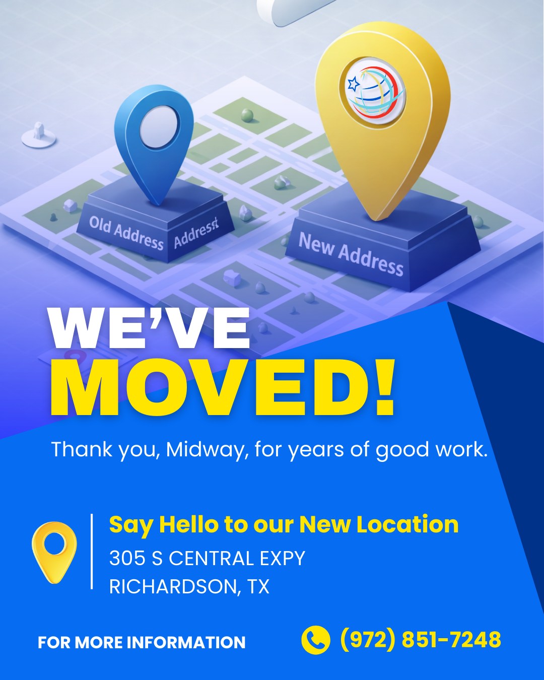š Weāve moved!
After many great years at our Midway location, weāre excited to start a new chapter. Thank you, Midway, for years of good work and great memories.
Come visit us at our new location:
š 305 S Central Expy,
Richardson, TX
š (972) 851-7248
We look forward to welcoming you there!