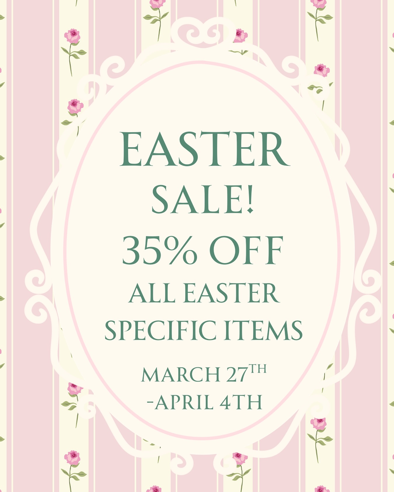 EASTER SALE!! March 27th - April 4th Enjoy 35% off Easter specific items.🐣
