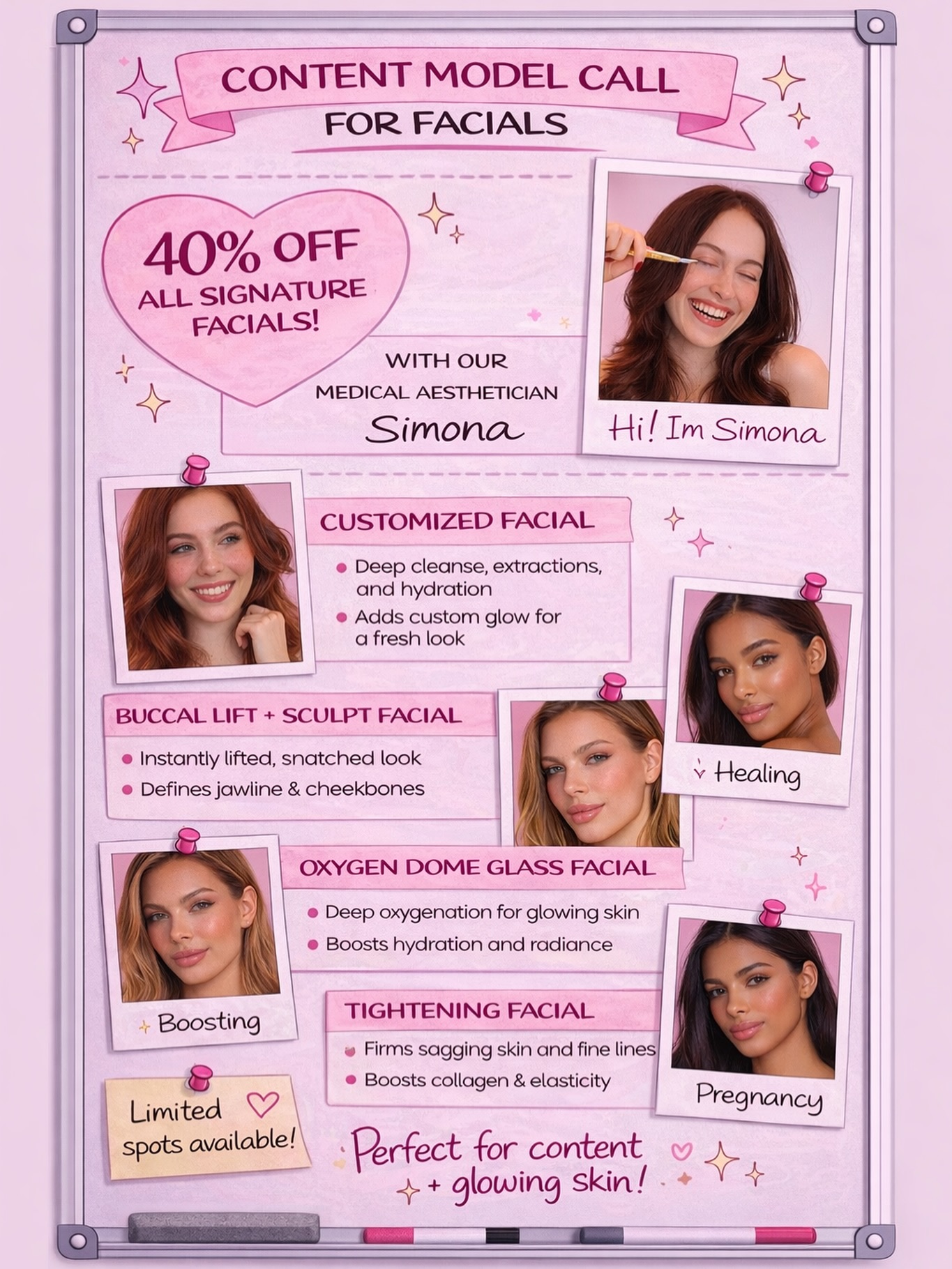 ✨ 𝐂𝐎𝐍𝐓𝐄𝐍𝐓 𝐌𝐎𝐃𝐄𝐋 𝐂𝐀𝐋𝐋 – 𝐅𝐀𝐂𝐈𝐀𝐋𝐒 ✨
We’re looking for content models to receive our signature facials at 40% OFF with our medical aesthetician Simona 🤍
This is the perfect opportunity to experience our advanced facial treatments while helping us create educational and promotional content.
𝐓𝐑𝐄𝐀𝐓𝐌𝐄𝐍𝐓𝐒 𝐈𝐍𝐂𝐋𝐔𝐃𝐄:
✨ Customized Facial
Deep cleanse, extractions, and hydration for a refreshed, glowing complexion.
✨ Buccal Lift + Sculpt Facial
An advanced sculpting facial designed to define the jawline, lift facial muscles, and create a snatched look.
✨ Oxygen Dome Glass Facial
Deep oxygen infusion to boost hydration, radiance, and overall skin vitality.
✨ Tightening Facial
Designed to stimulate collagen and improve skin firmness and elasticity.
Perfect for glowing skin + content creation 📸
📍Trust Beauty Bar
👩⚕️ Treatment performed by Simona, Medical Aesthetician
⚡ Limited model spots available
DM us “FACIAL MODEL” or book online to apply.
#TrustBeautyBar #TorontoFacials #VaughanMedSpa #FacialTreatment #BuccalMassage GlassSkinFacial MedicalAesthetics ContentModel SkinCareClinic GlowingSkin