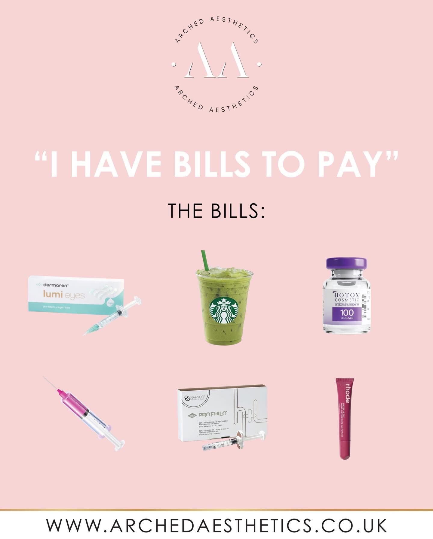 ⠀
“𝐈 𝐡𝐚𝐯𝐞 𝐛𝐢𝐥𝐥𝐬 𝐭𝐨 𝐩𝐚𝐲.”
The bills in question:
💉 Tox
💉 Filler
👀 Lumi Eyes
💧 Skin boosters
☕ Matcha to survive the day
💋 Lip care (obviously)
Self-care is expensive… but so is looking tired. 😉
__________________________
Get in touch 👇🏽
𝐃𝐌 𝐔𝐒 𝐅𝐎𝐑 𝐄𝐍𝐐𝐔𝐈𝐑𝐈𝐄𝐒
GIFT VOUCHERS AVAILABLE
SWIPE FOR CLINIC DATES
⭐️ 5 STAR GOOGLE REVIEWS
💻 www.archedaesthetics.co.uk
📱 𝗪𝐇𝐀𝐓𝐒𝐀𝐏𝐏 07517416782
📧 hello@archedaesthetics.co.uk
#lipfillerplymouth #dermalfillerplymouth #aestheticscallington #dermalfillercallington #aestheticsliskeard