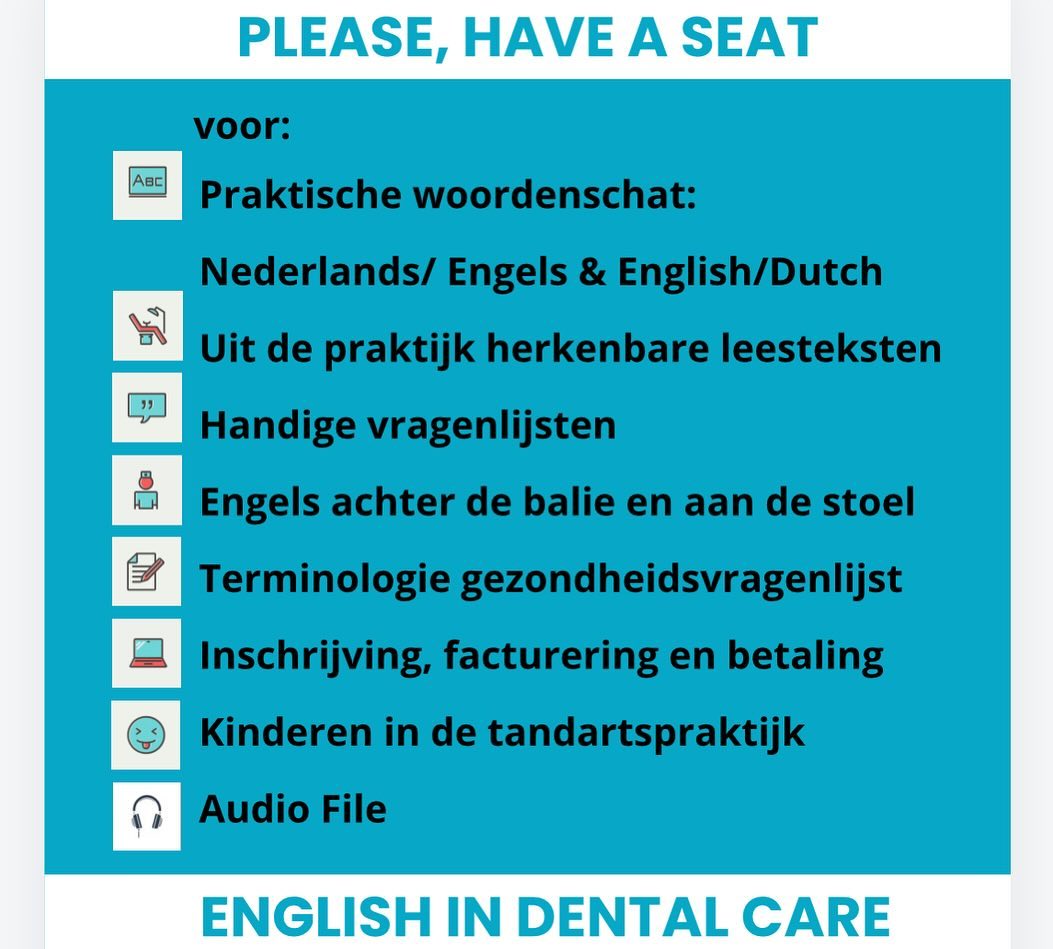 Engelstalig communiceren in de mondzorg? In de meeste mondzorgpraktijken ligt tegenwoordig @please_have_aseat achter de balie: hét handboek voor soepel verlopende communicatie in het Engels voor medewerkers in de mondzorg. Info & orders via link in bio.