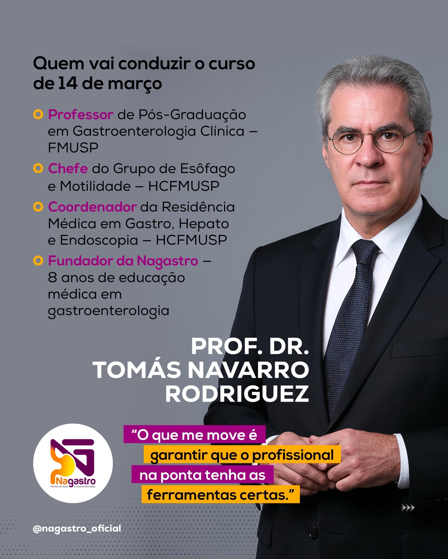 Professor FMUSP. Chefe do Grupo de Esôfago e Motilidade do HC. Fundador da Nagastro.
E a pergunta que me guia desde sempre: como garantir que o profissional na ponta tenha as ferramentas certas? 🎯
No dia 14/03 em São Paulo, vamos trabalhar isso juntos. Presencialmente. Na prática.
O link para garantir sua vaga está na bio!