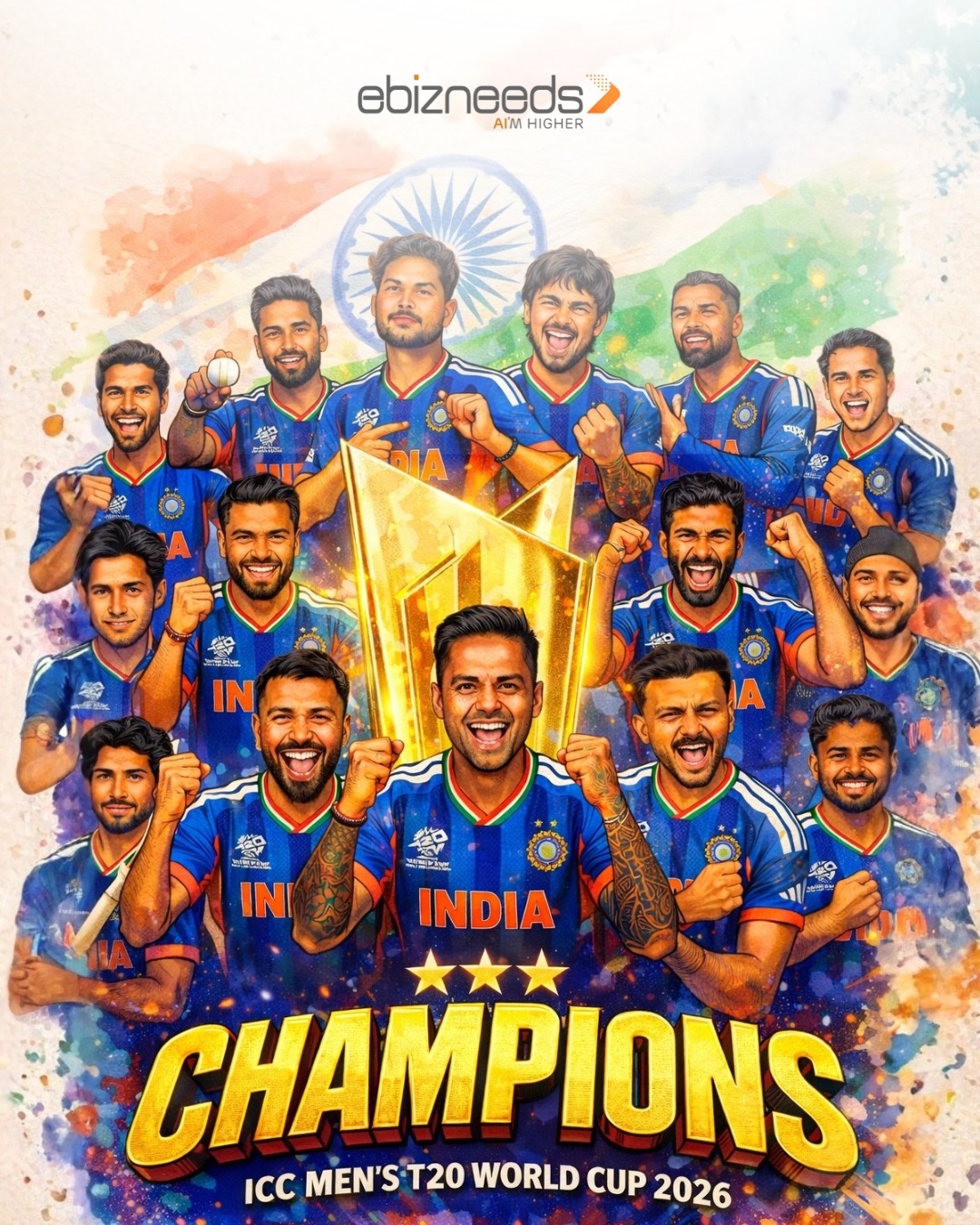 Start with a vision.
Execute with precision.
Celebrate the victory.
That’s exactly how Team India lifted the ICC Men's T20 World Cup 2026!
#IndiaChampions #StartupMindset #ebizneeds #WinningSpirit #CricketVictory