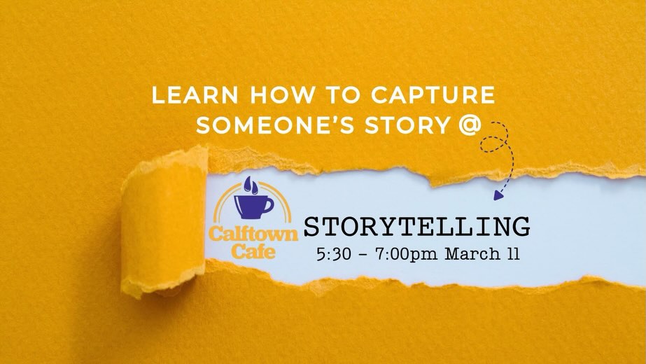 Just a reminder to join us tomorrow night (March 11) @calftowncoffeehouse to get some tips on how to capture someone’s life story. I’ll be sharing some ways to get started in this process from 5:30-6pm. Then, stick around to hear others share their stories.
I’ll also have my book, MEMORY TO MEMOIR: HOW TO CAPTURE THE LIFE STORY OF SOMEONE YOU LOVE, available for purchase.
See you tomorrow!
