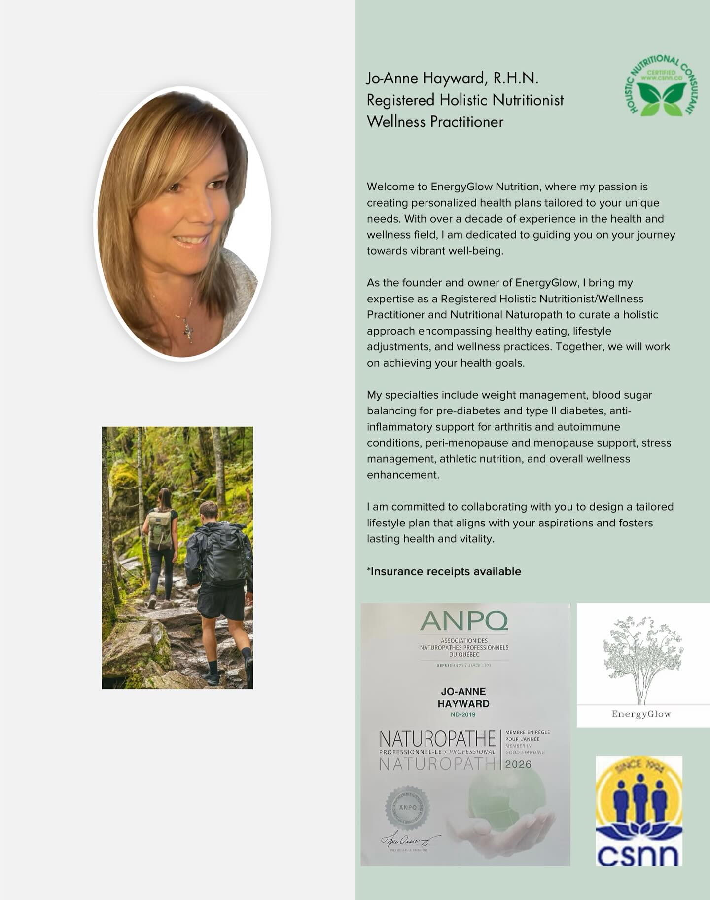 🌿 The most surprising pattern I’ve discovered after reviewing hundreds of client eating patterns?
Most people simply aren’t eating enough.
Under-fueling leads to slowed metabolism, fatigue, hormone imbalances, and increased cravings — which often trigger weekend overeating. This “restrict–rebound” pattern can quietly sabotage your health, energy, and long-term results.
When you consistently nourish your body with the right foods in the right amounts for your body, your metabolism can function optimally — supporting balanced energy, improved digestion, and sustainable weight management.
As an R.H.N., Naturopath, Wellness Practitioner and preferred provider with major insurance companies, I help clients rebuild metabolic health through customized nutrition strategies, including virtual and in-person sessions.
👩⚕️ Work with a registered licensed Wellness Practitioner / Naturopath
🩺 Preferred provider with most major insurance plans
💻 Virtual and local Montreal/Toronto appointments available
[📅 Book your personalized consultation today ➜ www.energyglow.ca
👉 Details & Book at www.energyglow.ca
EnergyGlow Nutrition | R.H.N. | Montreal, Toronto Area & Virtually from anywhere
We empower clients to restore metabolic health, boost sustained energy, and thrive with vibrant well-being through science-backed customized strategies.