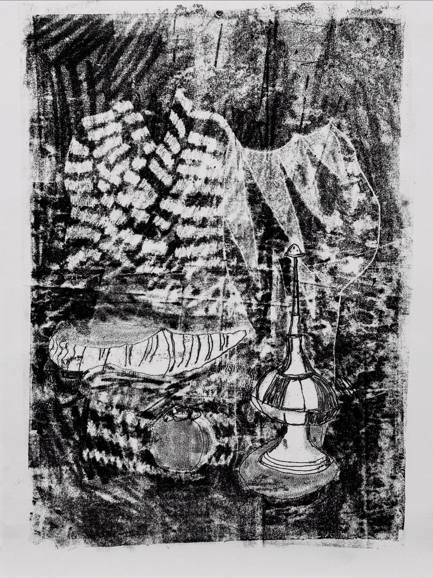 Sisters, monoprint on Washi paper, 65x80cm. Parking this here but not sure it’s done. I like it, but is that enough? 🤔 #monoprint #monochrome #drawingmatters #akuaink #washipaper