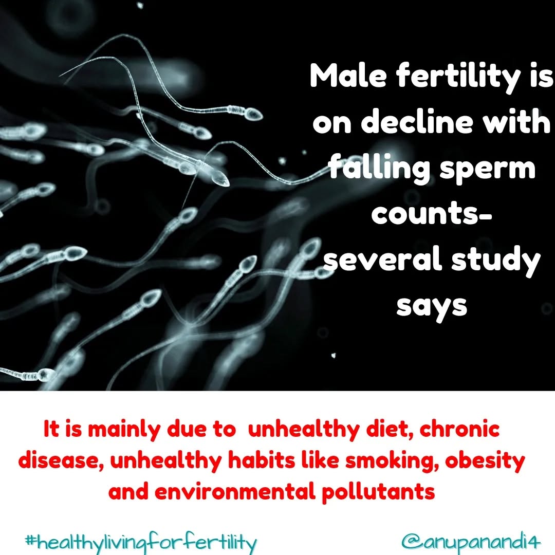 There is a large body of evidence suggesting that semen parameters and hence male fertility is on decline.
👉It could be due to multiple factors, mainly being diet, chronic disease, unhealthy habits, obesity and environmental pollutants. In addition sedentary lifestyle (more desk based office work), stress and lack of sleep could also contribute towards lower sperm parameters.
🤔How unhealthy diet can affect sperm?
🥐There is increased inclination towards western diet which are predominantly processed meat, butter, high-fat dairy, snacks, mayonnaise and sweets. This has led to increased obesity.
👉Obesity can affect sperm parameters through chronic inflammation, oxidative stress and DNA fragmentation in sperm.
👉Several studies have shown high fat diet is associated with impaired sperm parameters and fertilisation success.
👉Trans fat and high saturated fat in processed food impairs sperm production and function.
According to a study performed on 701 healthy men, the consumption of saturated fats resulted in lower sperm concentration in semen and lower semen count
https://doi.org/10.3945/ajcn.112.042432
🤔So what diet improves sperm parameters?
🍅A diet rich in fresh vegetables and fruit, whole-grain, and fibre-rich products, wholemeal products, olive oil, nuts, and fish has been shown to improve semen parameters.
👉Nutients essential for good sperm health are zinc, selenium, Vit C, vitamin E, lycopene, tocopherol, folic acid, omega 3 fatty acids, magnesium, calcium, copper, manganese.
🥦These vitamins and micronutrients are abandant in fruits, vegetables, whole grains, nuts, low-fat dairy products, legumes, fish, and seafood.
Ref: https://www.ncbi.nlm.nih.gov/pmc/articles/PMC7291266/
👉It is better to avoid supplements and stick to fresh food and balanced diet to avoid imbalance of nutrients.
💖 Dr Anupa
#healthylivingforfertility,
.