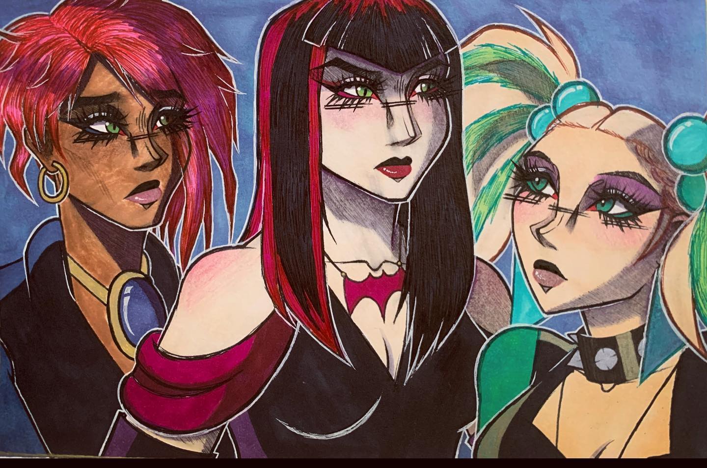 The Hex Girls 🌙🥀🌅
-
Mystery incorporated version
-
I finally managed to get them done as soon as I could because I put them on hold cuz I did not bring any supplies with me on vacation :(
-
I felt as if they were the reason I have my taste of music because when I saw them for the first time in the witches ghost movie on vhs, I was enchanted by their designs and their music. Bro idk when I saw thorn as a kid I was like damn I strive to dress like that but know it’s like I strive to dress alternative but cottagecore? Idk my room is filled with real plants and fake plants cuz if y’all know me I’m a plant mom 😮💨🪴
-
Would y’all like me to draw the original hex girls or anything goth related let me know in the comments ;)
-
#hexgirls #scoobydoo #ecogoth #gothic #fanart #thornduskandluna #hottopic #drawing #drawings #art #artwork #artist #artistsupport #artistsoninstagram #sketch #sketchbook #artistloft #micron #mysteryincorporated #gothicart #traditionalart #sharpie