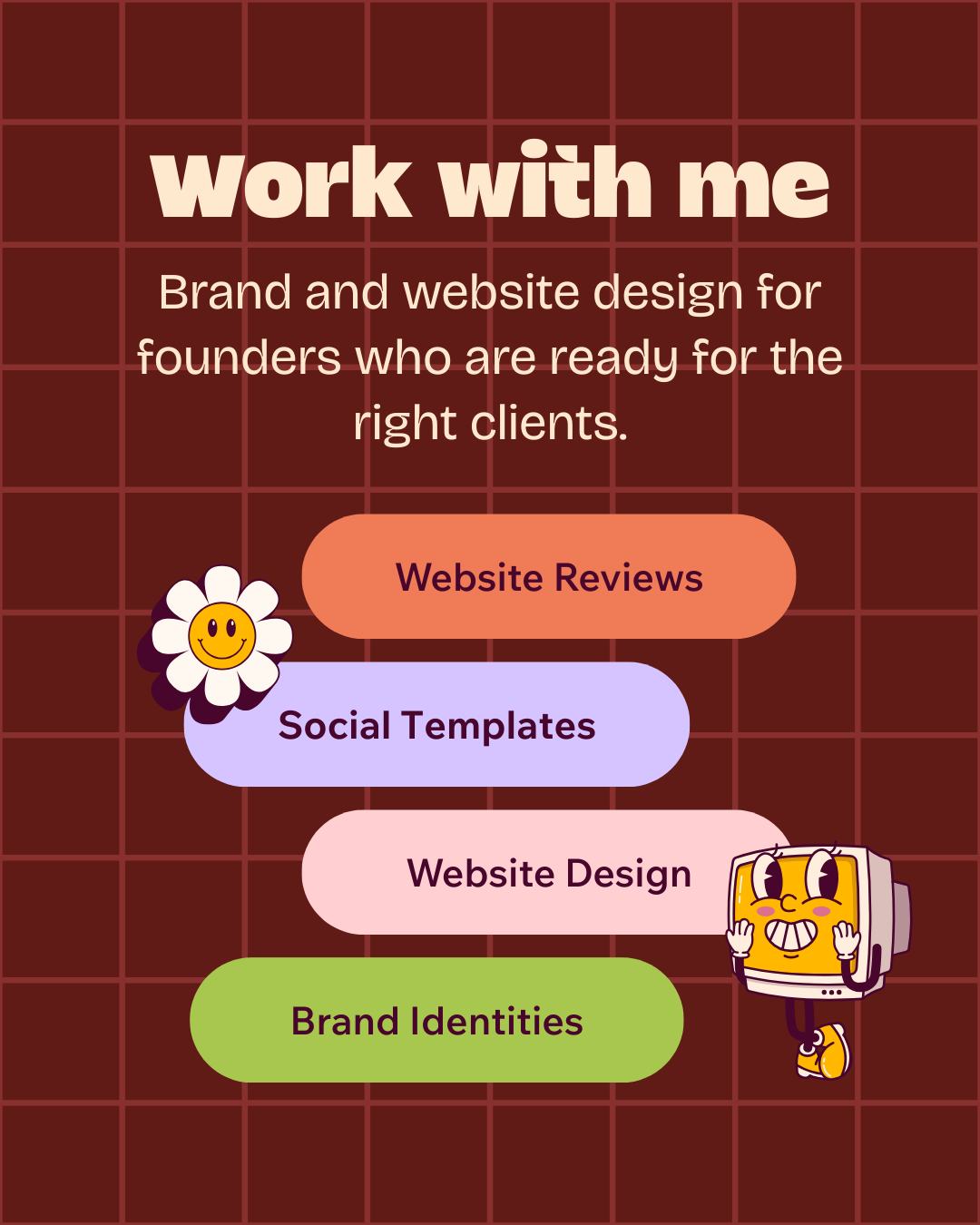 I ❤️ this work. Like, I really, really love it. And I've spent the last month poking around the websites of some of the most brilliant, talented founders I've ever come across, and do you know what I keep finding?
Gorgeous businesses being done absolutely dirty by their brand and website.
So here's everything I do, in one place, because there is absolutely a starting point for wherever you're at right now.
✨ Free website review: honest UX and design feedback, tips mapped to your actual business goals, an improvements checklist and a before and after visual. Costs you nothing. Worth a lot.
💻 Done-for-you Canva templates:
12 carousels
9 static posts
9 reel covers
your full brand kit locked in so you never stare at a blank Canva doc again.
£500.
🌸 Love it. Launch it: two day web and brand fix getting into exactly what's stopping your site from bringing in the right clients and fixing it, in the right order. No overwhelm, just results.
£800.
🚀 Website in a Week: full brand identity, website designed and built on your platform, UX and structure sorted so the right people find you, stay, and get in touch.
From £2,000.
Female founders get 10% off everything. Because of course they do. 💅
Comment the word next to the service you want and I'll send everything straight to your DMs.
FREE · TEMPLATES · LOVE IT · WEBSITE