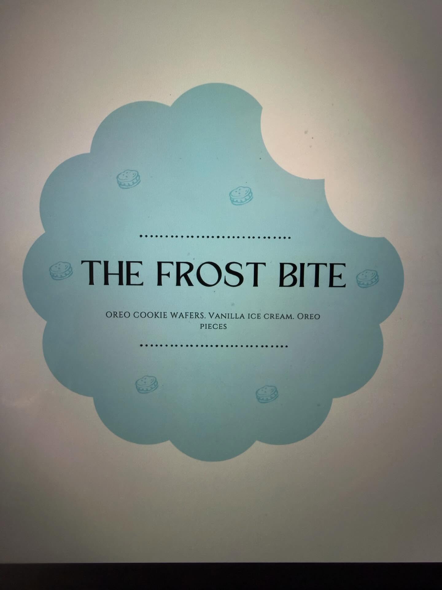 Introducing THE FROST BITE :
An Oreo ice cream sandwich so cold, it bites back…. one bite and you’re hooked.
Take a bite… if you can handle the chill 😎