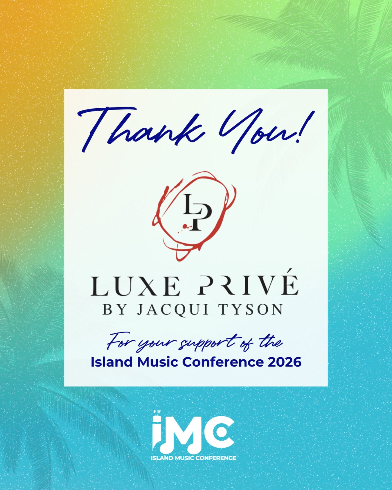 Luxe Privè by @jacqui_tyson was a valued partner of Island Music Conference 2026.
Their contribution helped elevate the experience and atmosphere of the conference, supporting the spaces where industry leaders, artistes, and creatives came together.
We appreciate their partnership and support in making IMC 2026 a success.
#IslandMusicConference #IMC2026 #SponsorPartner