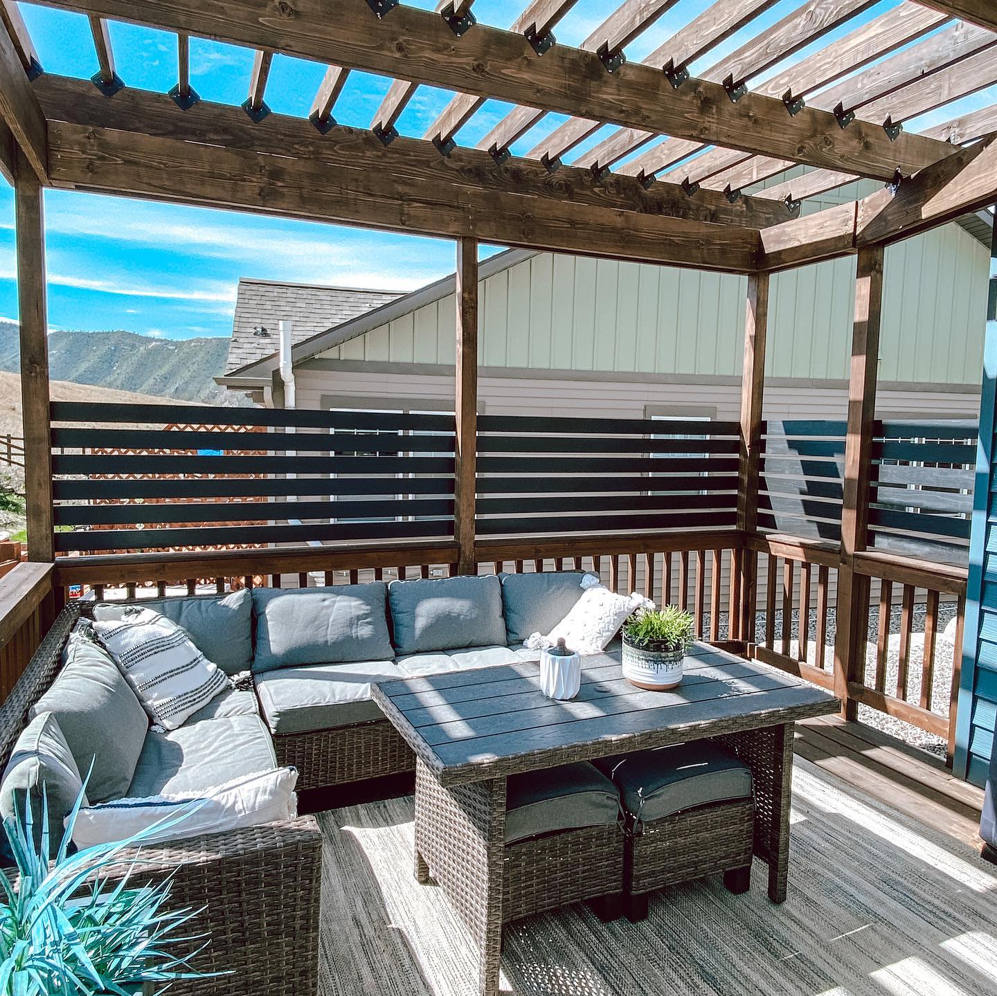 We got TONS of questions about this project after the reel we posted yesterday! I'll try to answer a few of them and I'll go into more detail in my stories later. Swipe for before!
Here's the top questions:
• Did you extend the posts or put new posts in? We did take the railing out and disassemble it to put new tall posts in for the pergola.
• What stain did you use? The pergola stain is @cabotstain Cordovan Leather semi-transparent and the privacy wall is Cabot black solid.
• Why build it from wood when it's so expensive right now? I get my lumber from a local lumber yard at wholesale prices. Prices are actually decreasing and will probably show in retail pricing in the next few weeks.
Like I said, I'll address the rest of your questions in stories later 🙃
.
.
.
#diyhomedecor #diyhomeprojects #diyhomeimprovement #backyarddesign #porchdecor #patiodecor #privacywall #pergola #colorado #coloradoliving #deck #homeimprovements #moderndesignhomes #beforeafter #woodworking