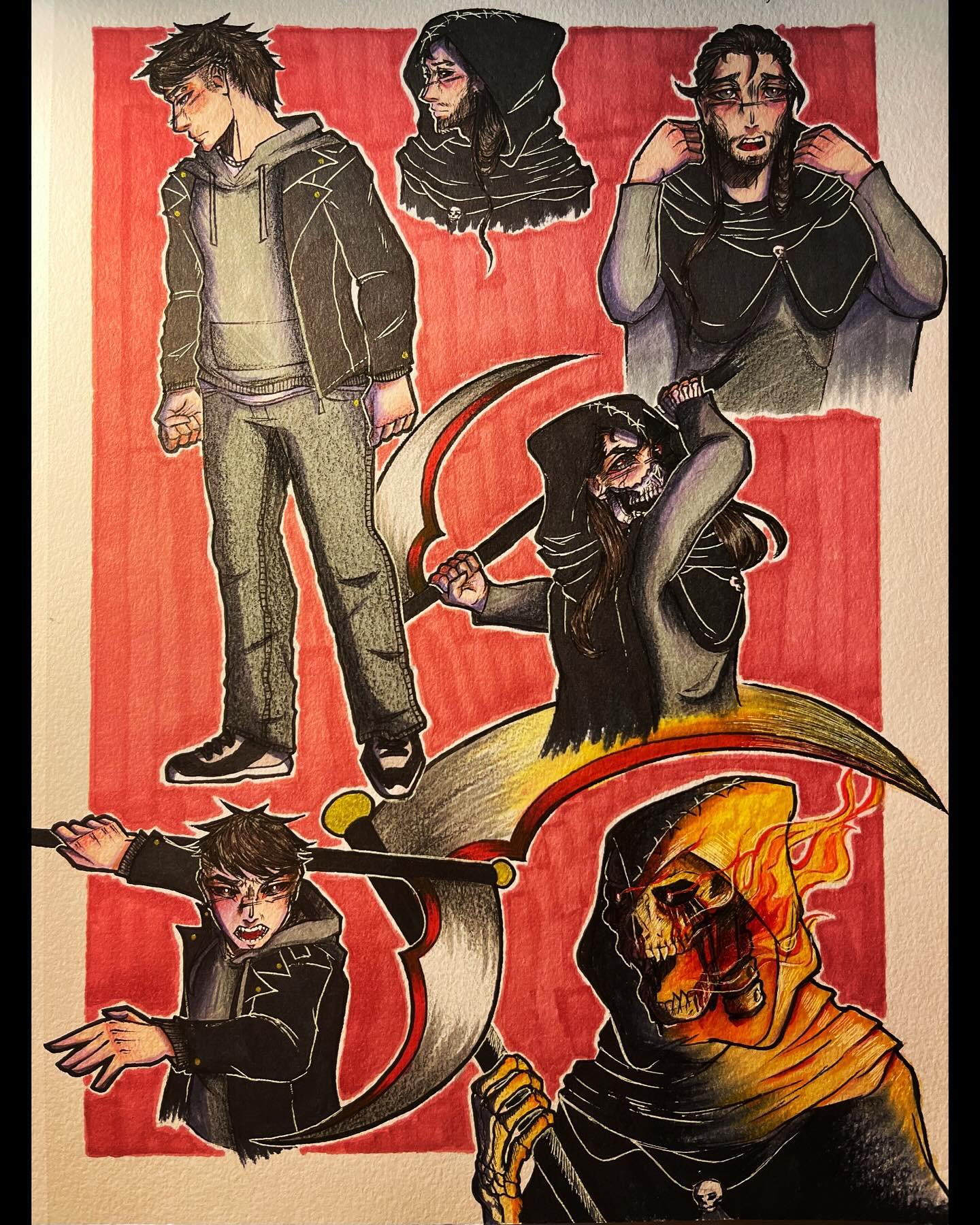 Isai Azrael🥀💀🖤
-
Child of Azrael. Late 20s.
-
at 18, after the death of Caroline he decided to leave town thinking of the mere thought of not coming back as throughout the decade his dreams haunt him of what could only be. Shattered by the idea her, he went on to do his duty, the angel of death seeing those whose times are drifting away. A decade later along with long hair, starved and emotionless he comes upon a city nearby the town he grew up in only to be re-emerged in his past by seeing his old friend on one of his duties.
-
#oc #ocs #drawing #angelofdeath #art #artistsoninstagram #artist #artistsupport #traditional #micron #artistloft #prismacolor #fireflyalchololmarkers #kingartmarkers #sketch #sketchbook