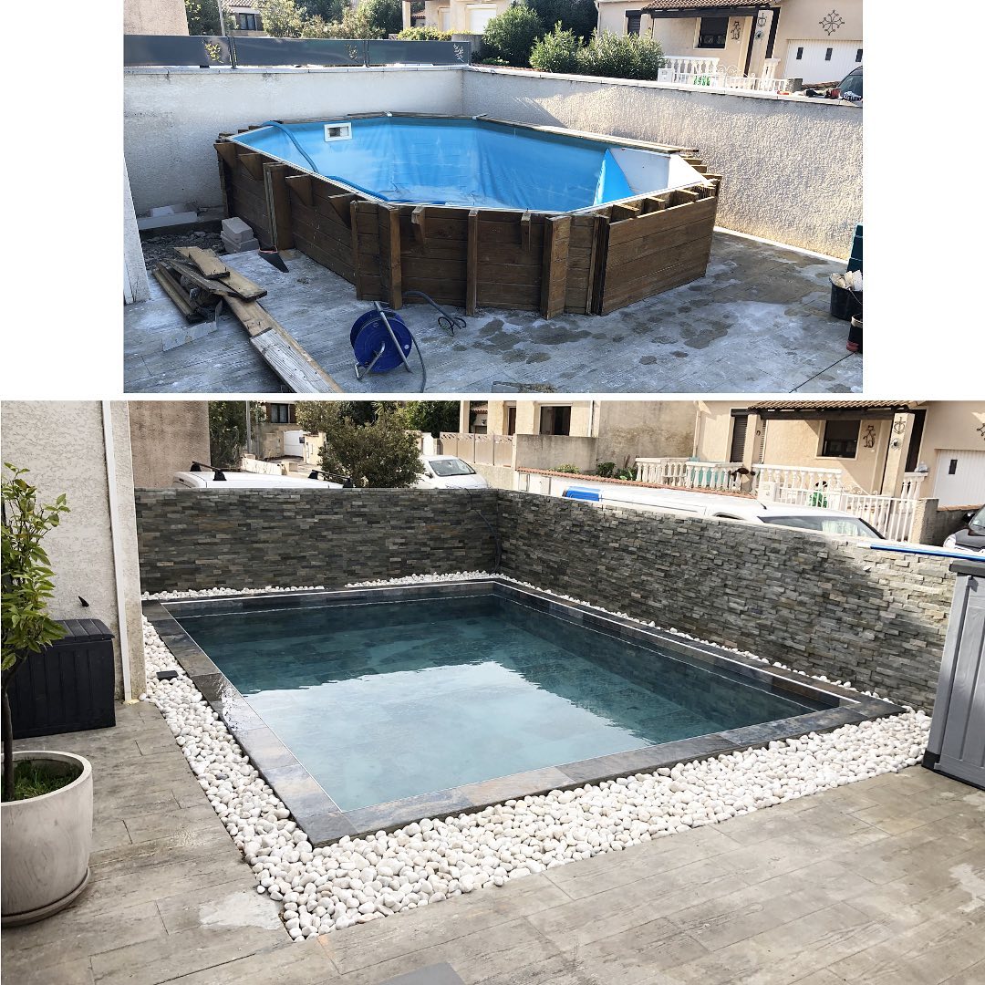 Encore un client satisfait ! 🤩
Piscine 5 x 4 carrelage imitation pierre de Bali 🌴
Notre calendrier est DÉJÀ complet jusqu’en Août, mais il est encore temps de programmer votre projet pour le mois de Septembre ! 😉