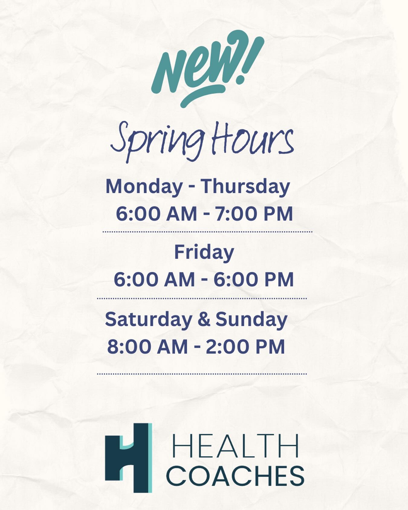 New Spring hours beginning March 22, 2026!