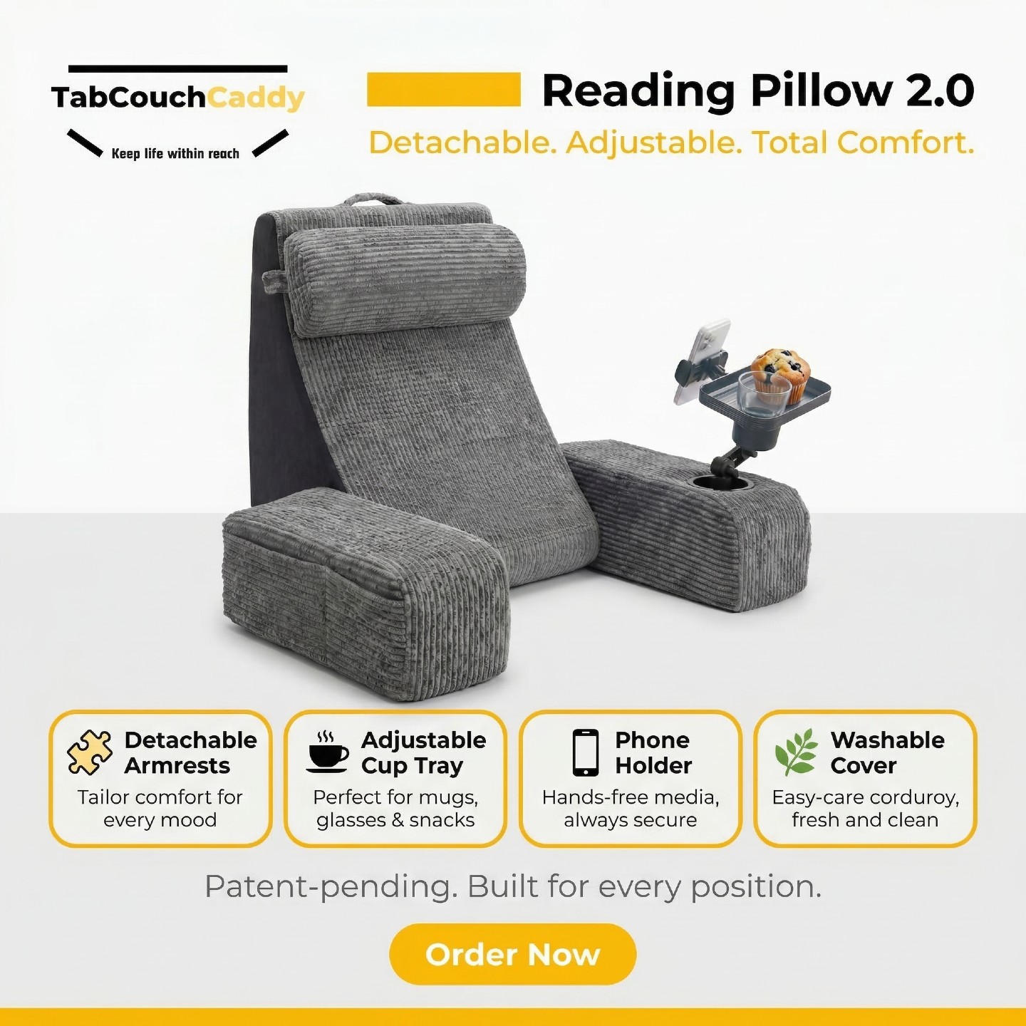 Read. Relax. Recover. All in Ultimate Comfort. 📖
Introducing the TabCouchCaddy Reading Pillow 2.0 with Detachable Armrests & Modular Tray System.
🧩 Detachable armrests – Customize your support
☕ Adjustable cup holder tray – Holds drinks & phone
🔄 360° adjustable – Move it exactly where you want
🪑 Upright back support – Perfect for long sessions
🌿 Breathable cover – Soft & machine-washable
🏆 Patent-pending design – Innovation you can feel
Ideal for reading, gaming, recovery, or simply relaxing in bed.
📦 Expands to full comfort after unpacking.
👉 Experience the upgrade: www.tabcouchcaddy.com
#TabCouchCaddy #ReadingPillow2.0 #BedComfort #RecoveryEssentials #ModularComfort