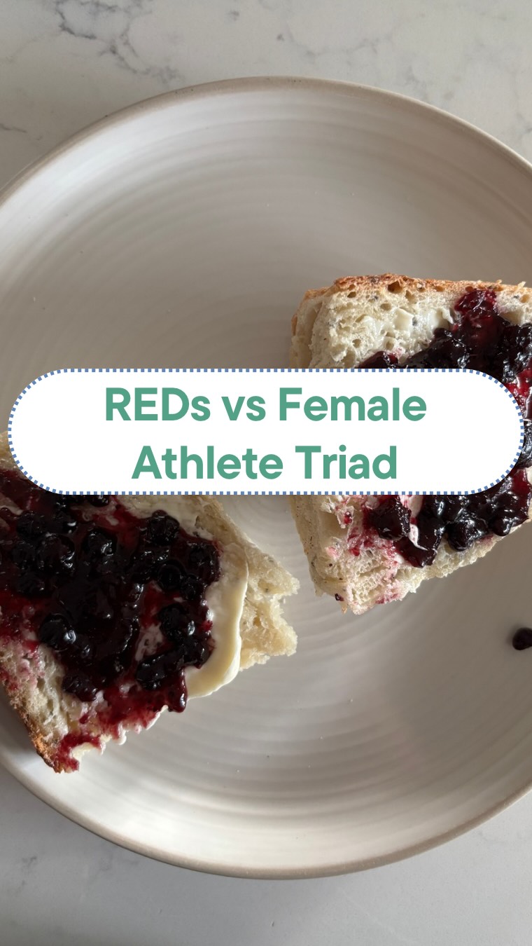 Welcome to our series where we talk about REDs while prioritizing fueling.
Is REDs the same thing as the Female Athlete Triad? Not exactly.
The Female Athlete Triad is an earlier model describing three interconnected conditions in female athletes:
• Energy deficiency with or without an eating disorder or disordered eating
• Menstrual dysfunction, and
• Impaired bone health
The model explains how when athletes don’t take in enough energy to support both training and daily needs, the body may suppress reproductive hormones — which can disrupt menstrual cycles and, over time, weaken bone health.
REDs was introduced in 2014, framed as a more all-encompassing model. It still includes the three components of the Female Athlete Triad, but expands the model to suggest that low energy availability may also affect other systems like metabolism, immunity, cardiovascular health, and performance.
But here’s an important nuance.
Some researchers still emphasize the Female Athlete Triad model because those three outcomes — energy deficiency, menstrual dysfunction, and poor bone health — have the strongest and most well-established scientific evidence linking them to chronic under-fueling in athletes. A diagnosis of REDs, especially in its more severe presentation, is based on diagnosing the presence of the triad.
So you can think of the Female Athlete Triad as a specific, well-studied model, while REDs is a broader framework that’s still evolving.
But both share the same foundation:
consistent, adequate fuelling is important to support both health and performance.
Reference: PMID:41474493
#foodisfuel #femaleathlete #femaleathletetriad