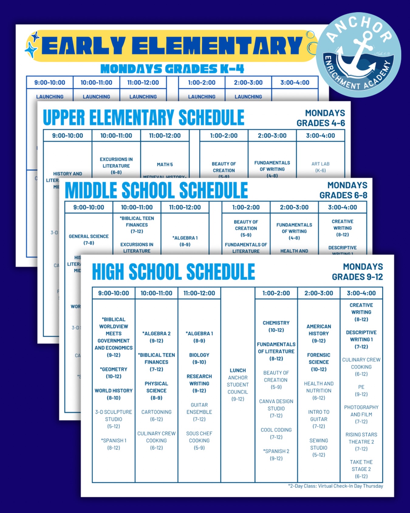 WEST VALLEY! Explore all the class offerings at our Glendale campus! 📚✨
From core subjects to enrichment, there’s something for every student. View full course descriptions on our website: https://www.anchorenrichment.org/anchor-day-mondays