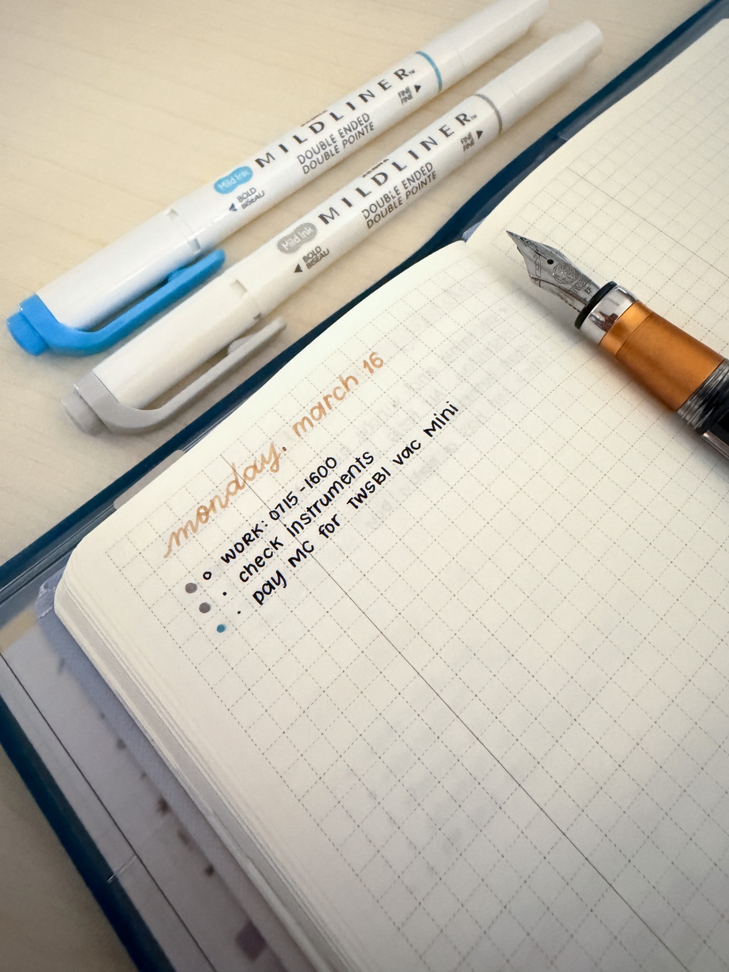 Happy Monday! The bulk of the storm has finally passed Hawai’i. I’m hoping some sunny days are in our forecast soon.
I hope you’re all doing well and have a great start to the week!
Photographed:
Hobonichi Weeks
TWSBI 580 with De Atramentis Document Black
Zebra Mildliners
