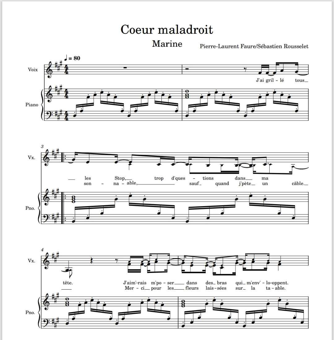 Nouveau ! « Coeur maladroit - Marine » 🎼
Une petite mélodie à chanter, partition numérique prête à télécharger.
Idéale pour travailler la voix et le piano.
Link in Bio ✨
#piano #melodie #partition #musique #nouveaute #LesCoursDePianoDeJuly #chant apprentissage #coeurmaladroit #marine #starac
