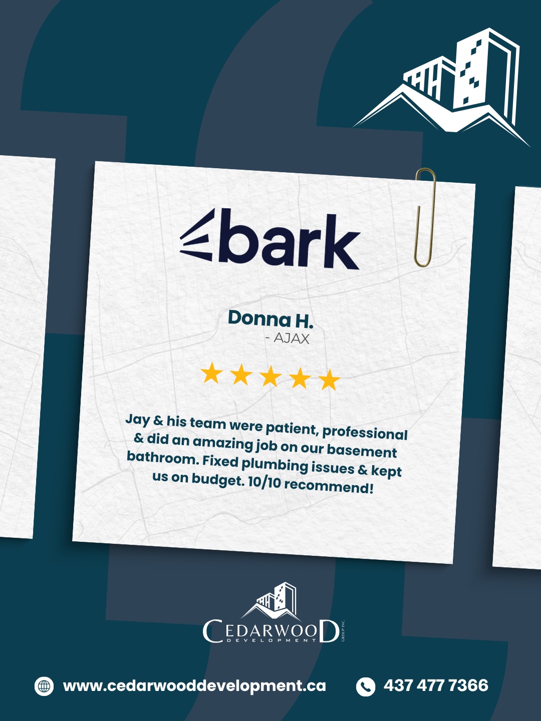 REAL WORDS FROM REAL GTA HOMEOWNERS and this one gave us all the feels. 🙏 ⭐⭐⭐⭐⭐
Nothing motivates our team more than hearing that we genuinely changed how a family feels about their home. That's exactly WHY we do this every single day across Toronto, Markham, Vaughan, Mississauga, Brampton & Richmond Hill. 💪
At Cedarwood Development Group, every project gets treated like it's our own home — premium materials, clean execution, and craftsmanship that lasts for years. 🏡✨
With 1,000+ completed projects across the GTA, our reputation is built one happy homeowner at a time. 🔥
📞 Ready to experience the Cedarwood difference?
👇 Here's how to get started:
📲 DM us your project idea
📞 Call or WhatsApp: (437) 477-7366
📧 info@cedarwooddevelopment.ca
🌐 cedarwooddevelopment.ca
✅ FREE Consultations
✅ Licensed & Insured
✅ Warranty-Backed Work
✅ Serving All of Toronto & GTA
#CustomerReview #HomeRenovationToronto #GTARenovations #TorontoContractors #HappyHomeowner #5StarReview #CedarwoodDevelopmentGroup #TrustTheProcess #TorontoRenovations #MarkhamRenovations #VaughanRenovations #MississaugaRenovations #BramptonRenovations #RichmondHillRenovations #GoogleReview #RenovationExperts #LicensedContractors #OntarioRenovations #GTAHomeowners #HomeImprovementToronto