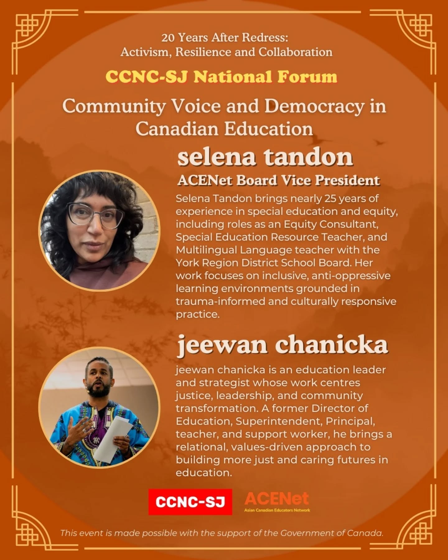 Introducting the exciting panelists of the Community Voice and Democracy in Canadian Education panel! Each panelist bring in their years of expertise in education, as well as unique perspectives and lived experiences to guide us through an engaging conversation about the landscape of Canadian education and its impact on Asian communities.
Taking place at the CCNC-SJ National Forum this Saturday, March 21, this panel brings together education and community leaders to explore the history and present realities of advocacy in Canadian education. Panellists will reflect on how communities have organized for more equitable education in the past, and how current shifts, including provincial intervention, budget cuts, and growing centralization, are reshaping public education today. The conversation will examine what it means to lose community voice and partnership in school systems, and how organizers continue to speak up for the needs of diverse Asian communities in education.
🗓️ March 21, 2026
🕘 9AM
📍Chestnut Conference Centre (89 Chestnut Street, Toronto)
Join us this weekend! Registration link in bio.