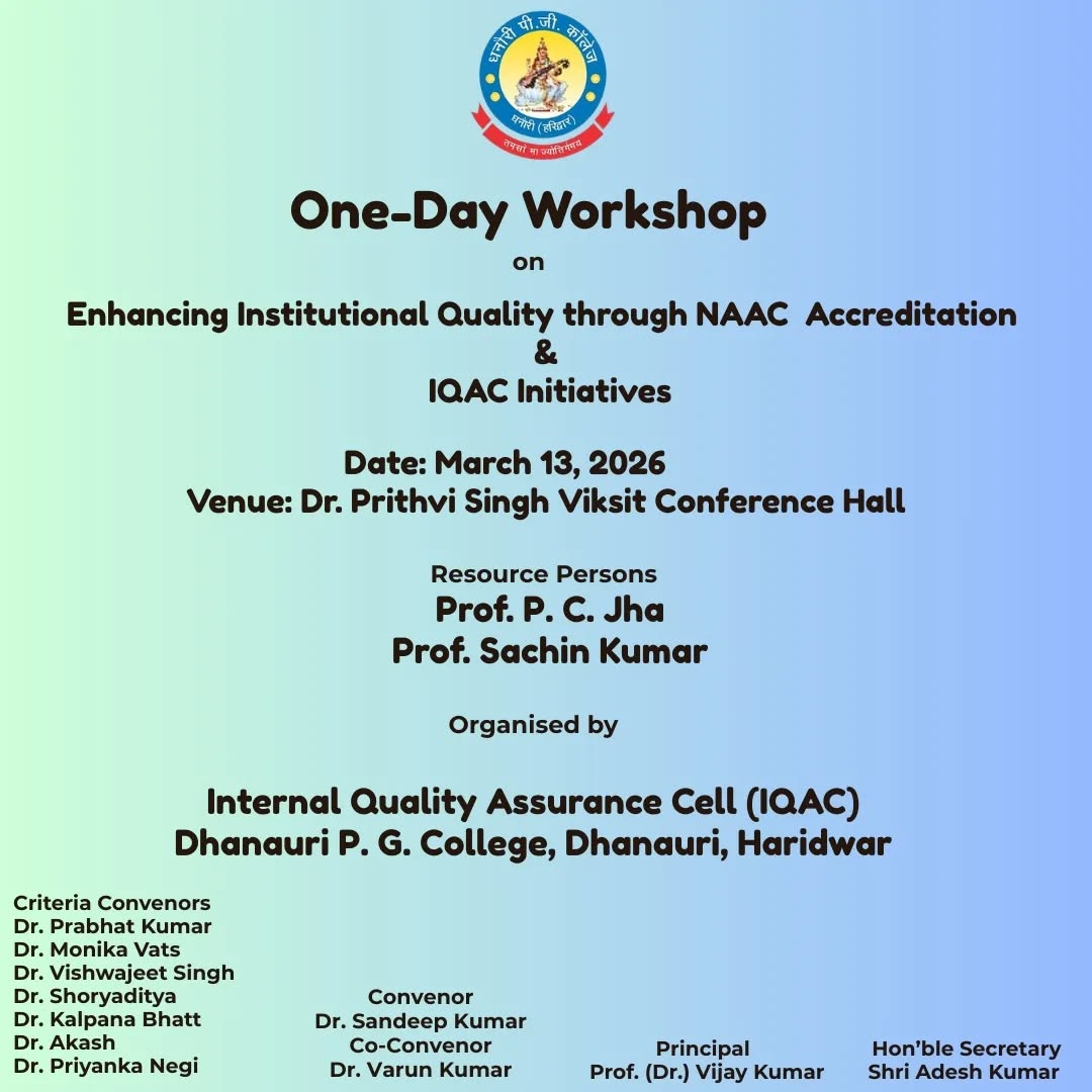 One day workshop@Dhanauri PG College, Haridwar