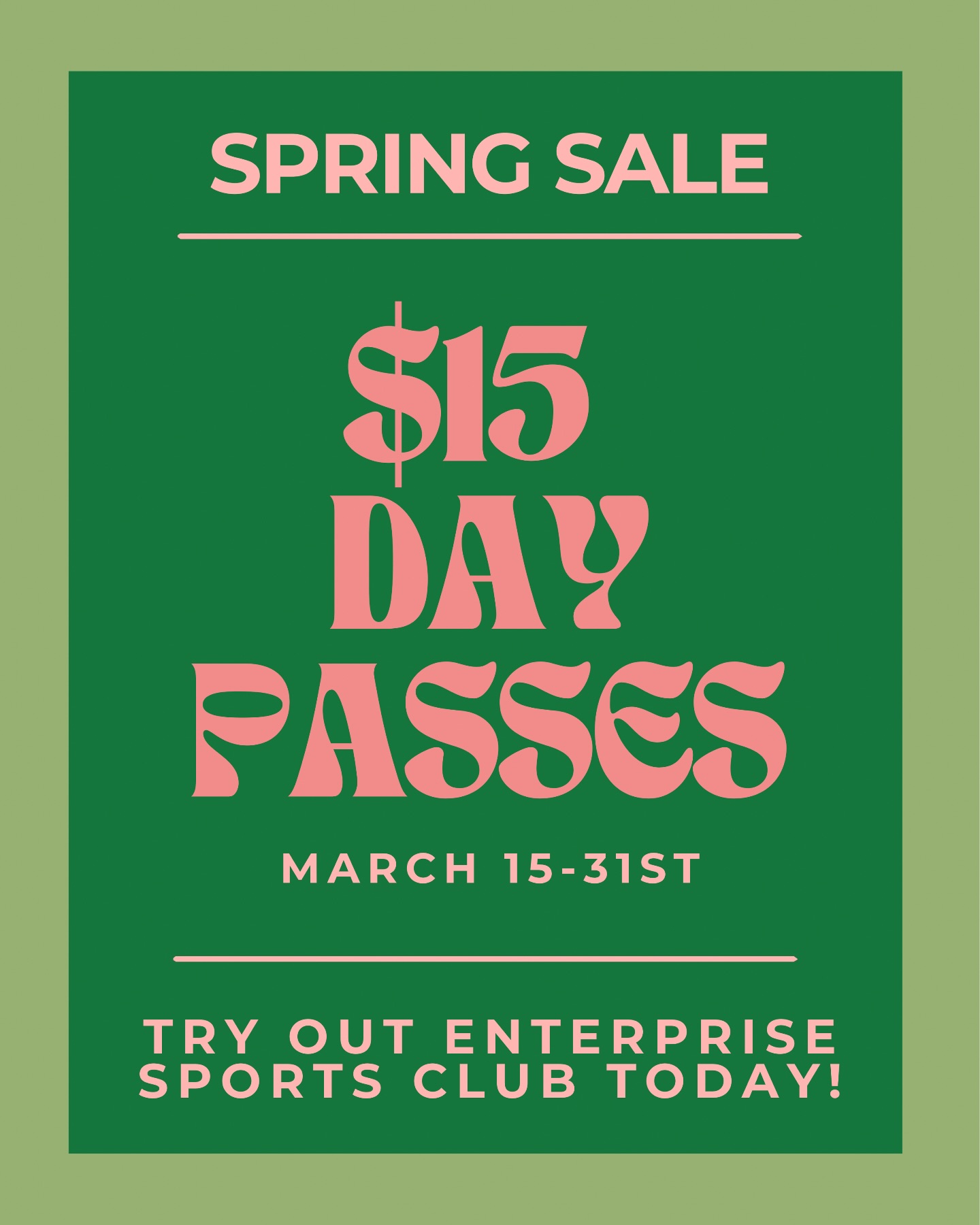 Spring into fitness this March!
Have you been wanting to try out Enterprise Sports Club? Join us for our Spring sale on day passes from now until March 31st!
.
.
.
#santacruz #scottsvalley #gym #fitness #sale