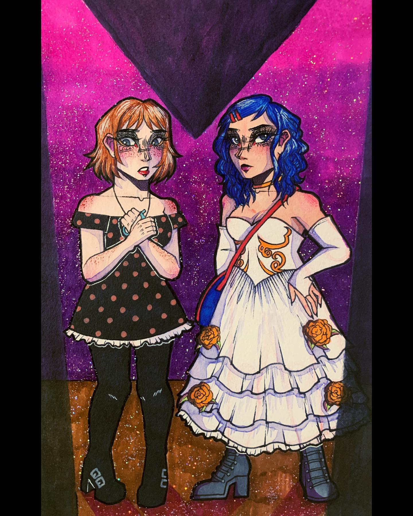 Kim Pine🥁♥️ & Ramona Flowers💙🌸
From the Scott Pligrim Comics
-
Decided to draw these two just because I love to see them wear dresses and in a way still pull off the bad b* vibe 😮💨
-
Weird fact is sometimes I use nail polish in art, that’s what that sparkle is. 👀
-
#scottpilgrim #ramonaflowers #ramona #kimpine #kim #comics #traditionalart #art #artist #artwork #artgallery #artistsoninstagram #artistsupport #artoftheday #sketch #sketchbook #drawing #drawingart #gellyroll #crayolawatercolors #artistloftmarkers #copic #classiquebyspectrumnoir #gellyrollmoonlight #lacolorsnailpolish #sharpie #sharpieart
