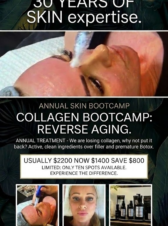 ANNUAL SKIN BOOTCAMP:
As a therapist of 30yrs this is the only anti-ageing treatment I truly believe in.
Why not give back to our skin every year the collagen we are losing as we age!
-4x skin needling $350 ($250) includes face neck & declotage
-4x galvanic machine hydration infusion $80 ($40)
-x4 led light $120 ($60)
Option 2
ADD on spiller B peel before needling $260 ($200)
Valued $2200.00
$1400
Option 2
Plus add on spiller b peel ($260) $200
$1600.
Pay upfront half or full.
#CollagenBootcamp
#SkinNeedlingAustralia
#MicroneedlingResults
#NaturalAntiAging
#ReverseAging
#SkinRejuvenation