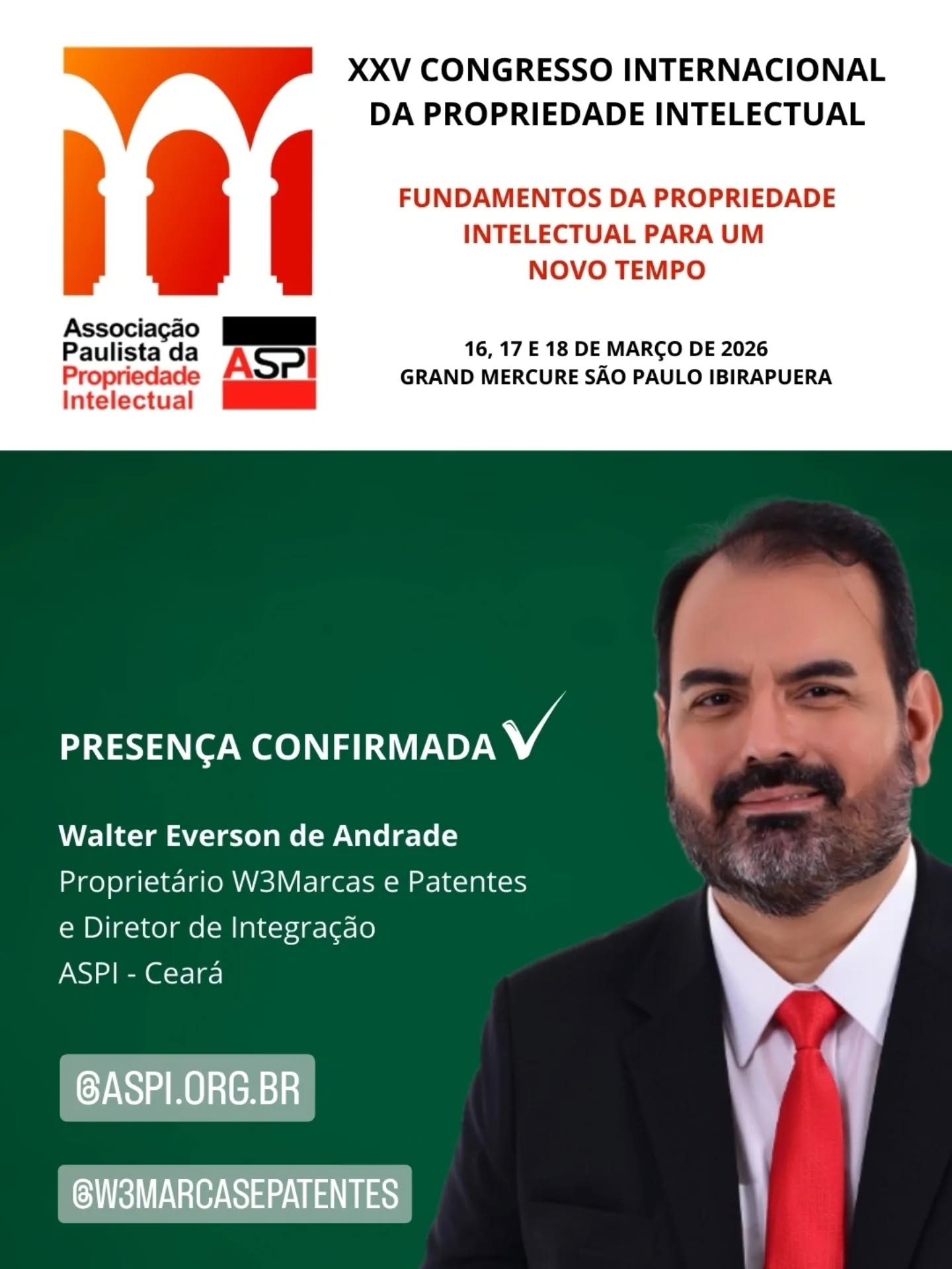 Nosso diretor estará no XXV CONGRESSO INTERNACIONAL DA PROPRIEDADE INTELECTUAL nos dias 16, 17 e 18 de março no Grand Mercure São Paulo Ibirapuera, enriquecendo seus conhecimentos e fortalecendo laços para nosso setor.
