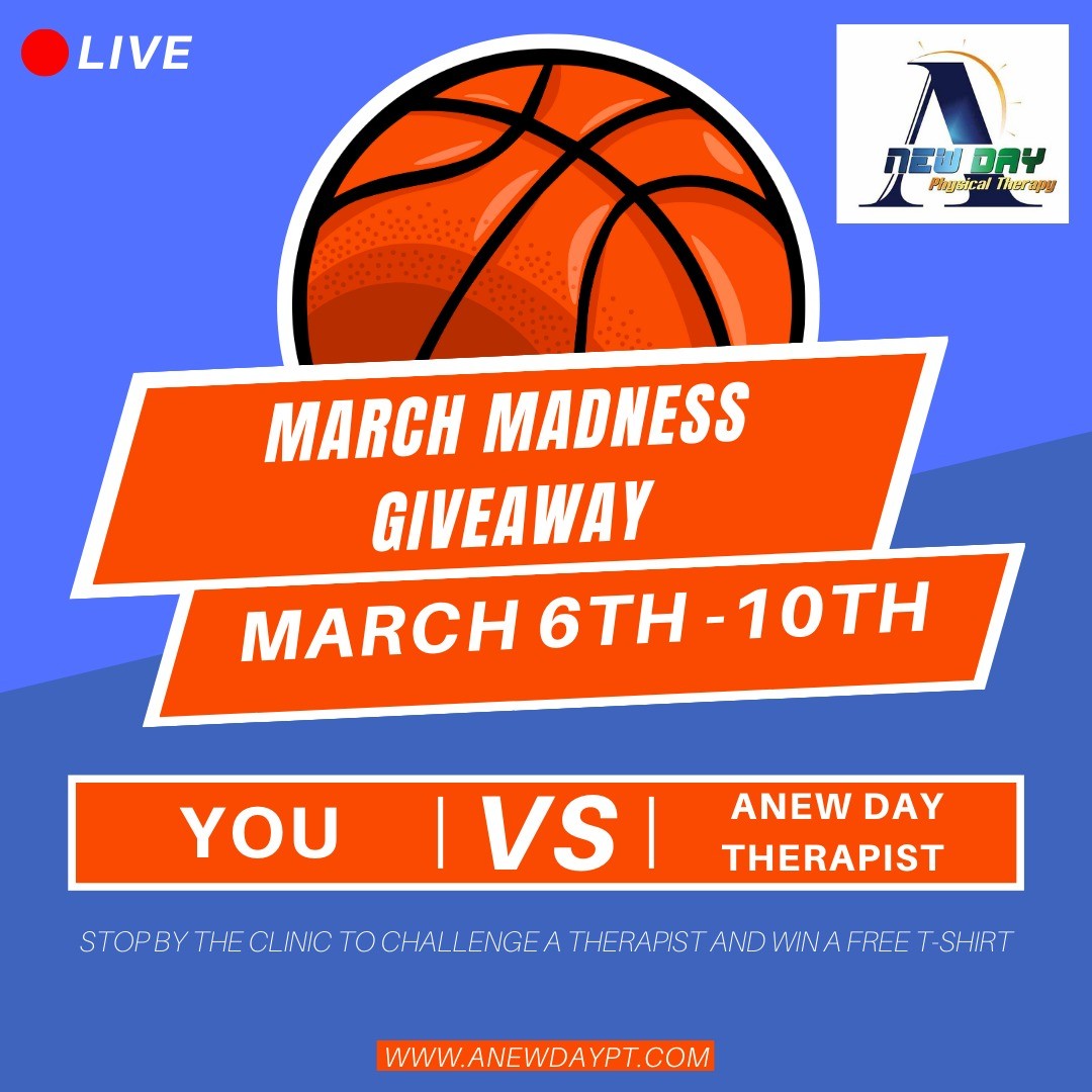 🏀LET THE GAMES BEGIN!
During the month of March, we will be giving away some awesome prizes, therapy packages, and gift baskets.
👉This week's prize: Anew day T-shirt if you can outshoot one of our therapists!
👉Follow along to see our weekly challenges, winners, and giveaways!
🌟ALL ARE WELCOME TO PLAY. Stop by today to check out the clinic, meet our clinicians, and compete for a chance to win🌟
📍750 W. Quinn Rd. STE A Pocatello, ID 83202