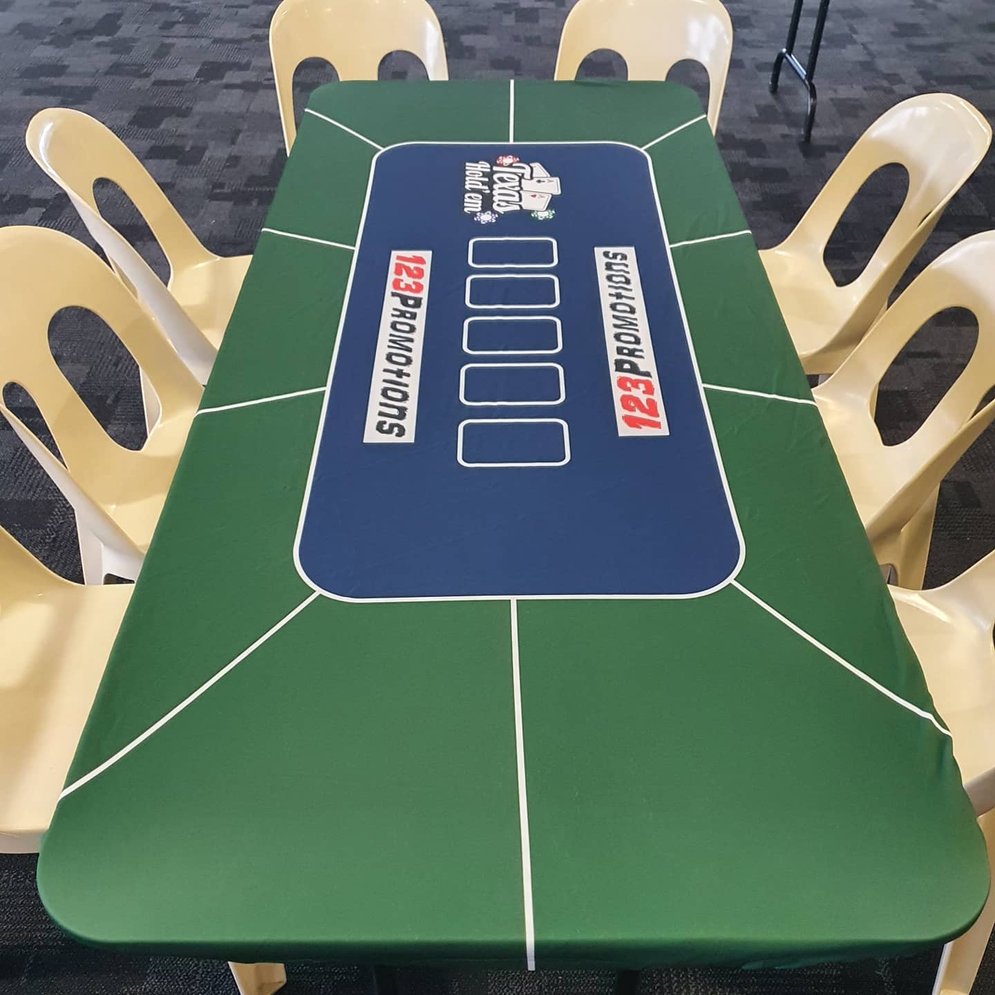 Custom table wrap - Poker night!
Here is just the top wrap, quality fabric and many concepts.
We can do full length table cloths, modern full length wraps and table top wraps.
What would you want on yours? Share an idea?