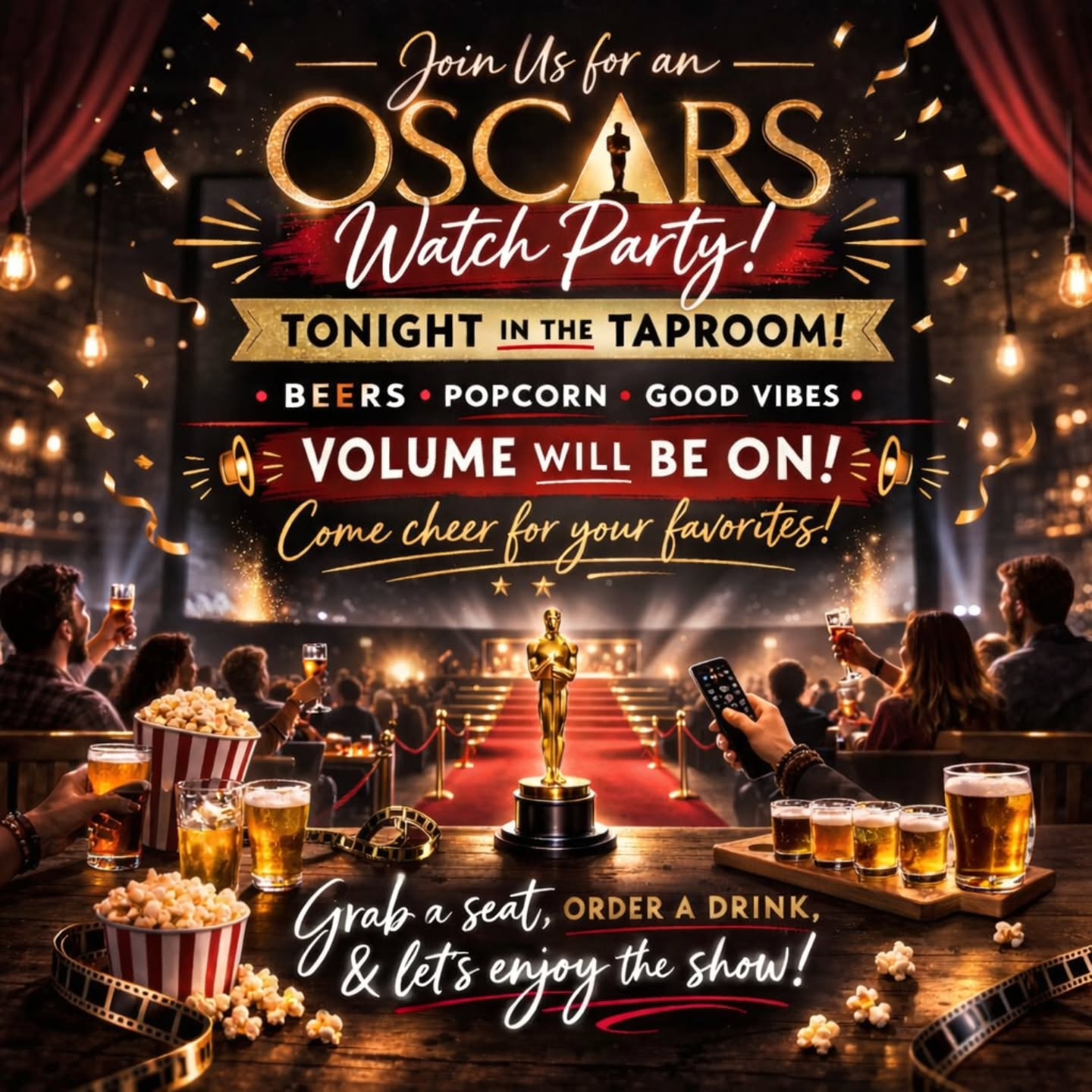 🎬 Oscars Watch Party Tonight at Hop Secret!
We’ll be screening the Academy Awards in the taproom with volume ON, so grab a pint, grab some popcorn, and settle in for Hollywood’s biggest night.
🍺 Beers flowing
🍿 Popcorn ready
🏆 Awards, speeches, and red carpet moments on the big screen
Come cheer, debate the winners, and enjoy the show with us.
See you tonight in the taproom!
#HopSecretBrewing #OscarsWatchParty #TaproomVibes #DrinkLocal #MonroviaCA CraftBeerAndMovies