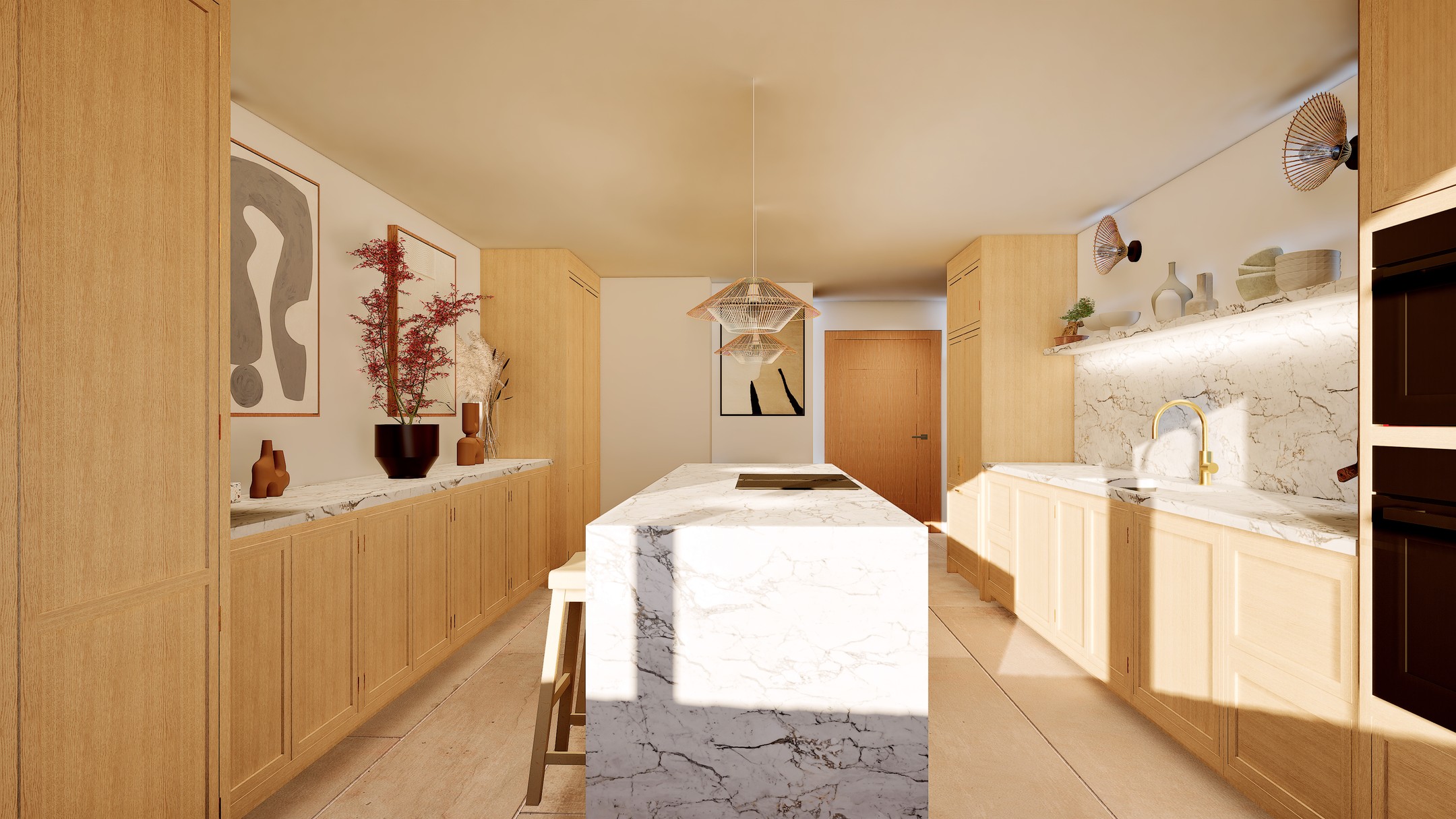 A Japandi-inspired kitchen concept crafted for an apartment in Dubai Marina's exclusive La Reve building. While the existing kitchens offer quality, they’re in need of a modern refresh. This design blends Scandinavian and Japanese influences, pairing natural wood with stone for a warm, minimalist look. What do you think of this transformation? 🌿
#larevedubai #lareve #dubaimarina #japandi #japandikitchen #scandikitchen #naturalmaterials #woodkitchen #marblekitchen #marblecountertops #marbleworktops #naturalstone #japaninspired #kitchenisland #dubaidesign #bespokekitchens #bespokekitchendubai