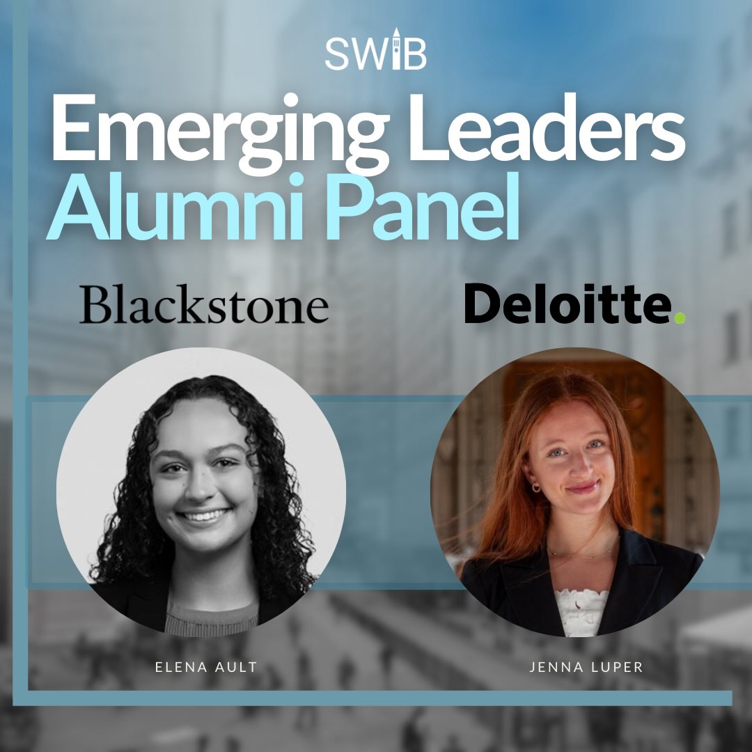 We are honored to welcome back SWIB alumni Elena Ault and Jenna Luper for an inspiring panel for our Emerging Leaders Program on careers in finance, consulting, and life after Cornell. Join us in Warren 175 from 5:30-6:30pm to hear from these amazing panelists!
From real estate investing at Blackstone to finance strategy at Deloitte, today they will share candid insights on breaking into competitive industries, building confidence early in your career, and leveraging the SWIB network long after graduation.
Thank you, Elena and Jenna, for empowering the next generation of women in business!