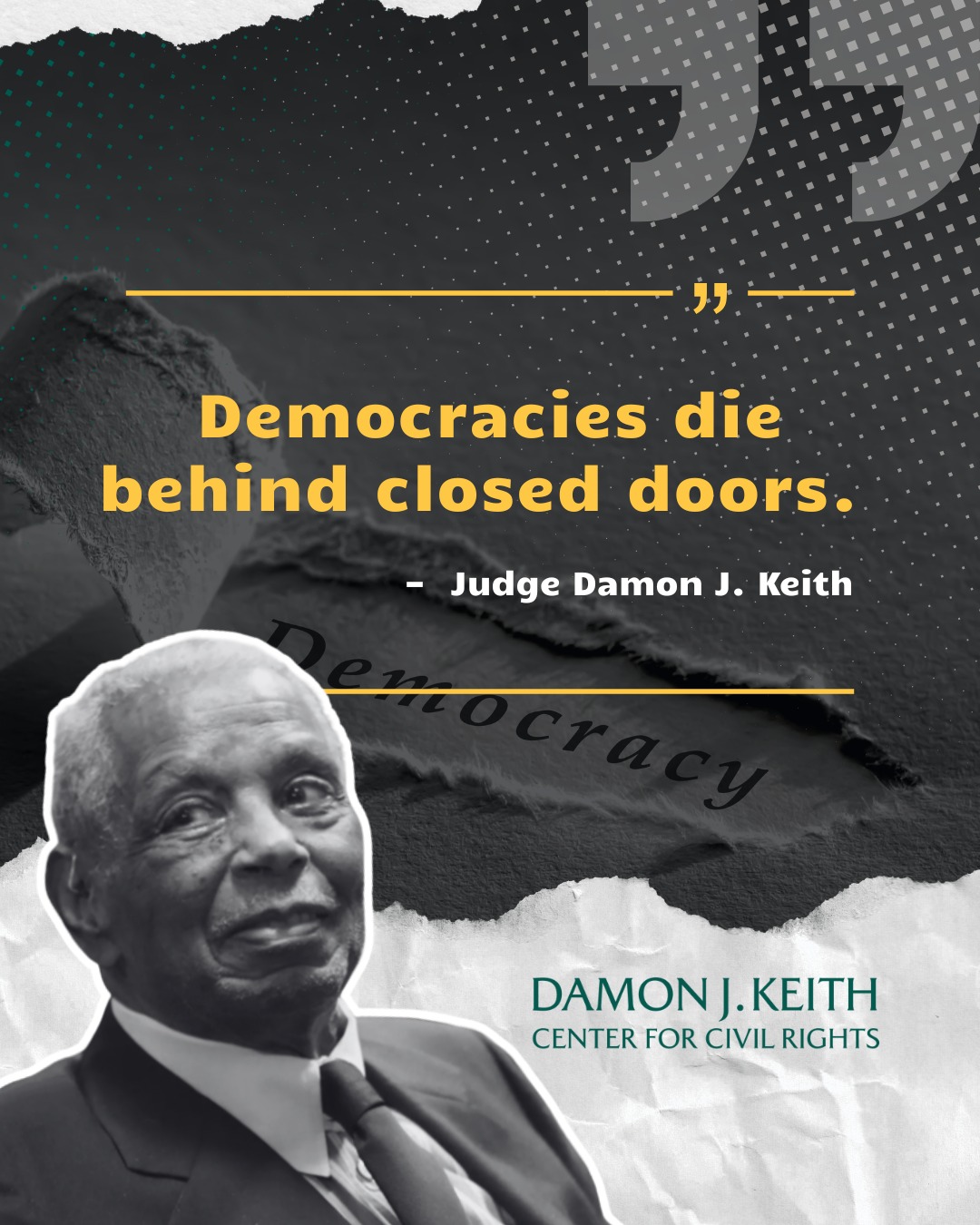 Judge Damon J. Keith knew that the law must be wielded in service of justice, not just order.
ㅤ
He spent 52 years on the bench defending those the country tried hardest to deny, standing up to powerful Presidents to ensure no one was above the law.
ㅤ
Today, the Keith Center carries that iron will forward. We are fighting to keep the doors of democracy open for everyone, rooted in the Judge's simple admonition: “Do the right thing and be fair”.
ㅤ
In a time where fundamental freedoms are under threat, his legacy is our roadmap.
ㅤ
#DissentIsVital
#JusticeForAll
#ProtectDemocracy