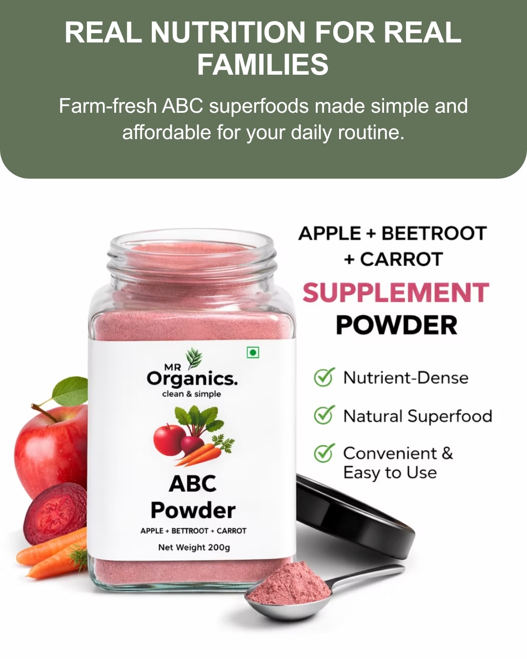 Fuel your day with the goodness of **Apple + Beetroot + Carrot 🍎🥕
ABC Powder is a simple way to add natural nutrition to your daily routine. Just mix, drink, and feel refreshed.
Shop now: www.MRORGANICS.co
Order today – Link in bio
From MR Organics
#ABCPowder #AppleBeetrootCarrot #DailyNutrition #HealthyLiving #NaturalWellness MROrganics 🍎🥕
