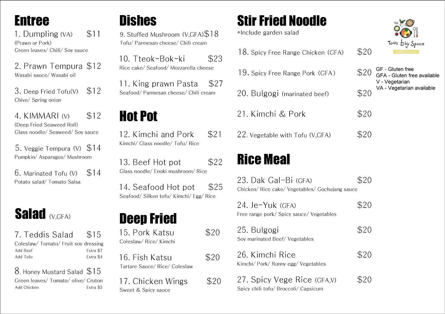 Takeaway menu update
.
.
.
.
#teddisbigspoon #teddisbigspoonmargs #koreanbbq #WAkoreanbbq #margaretriver #southwestwa #margs #pertheats #perthfoodie #waeats #wa #westernaustralia #ν
λμ€λΉ
μ€νΌ #λ§κ°λ λ¦¬λ² #μ½λ¦¬μλ°λ² ν